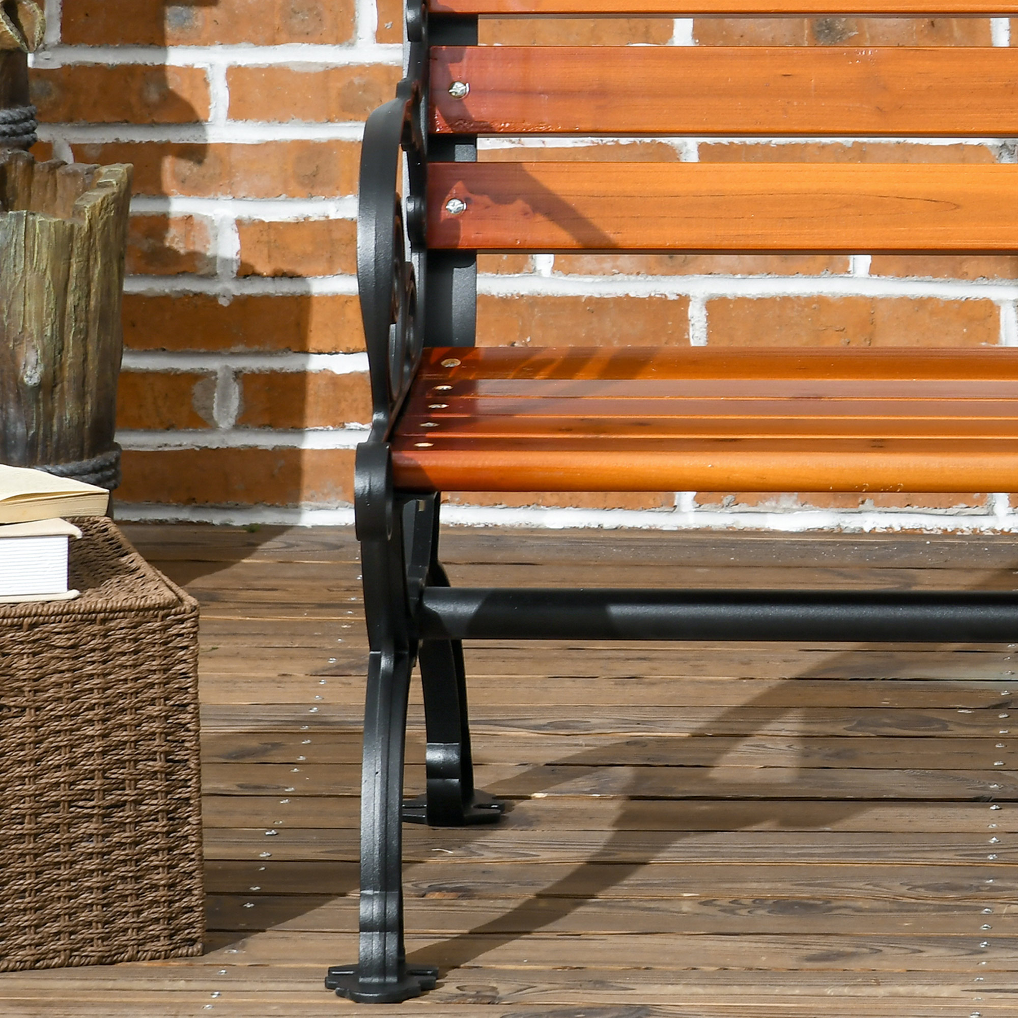 47 Inch Outdoor Garden Bench, Patio Loveseat with Unique Armrests, Slatted Seat Back, 528 lbs. Capacity, Teak Colour - Image 5