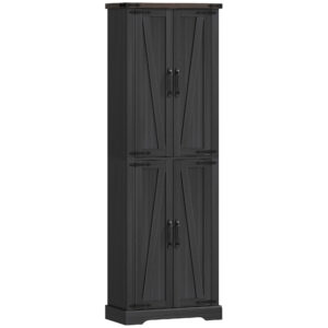 72" Pantry Cabinet, Farmhouse Freestanding Kitchen Storage Cabinet with Adjustable Shelves for Dining Room, Black