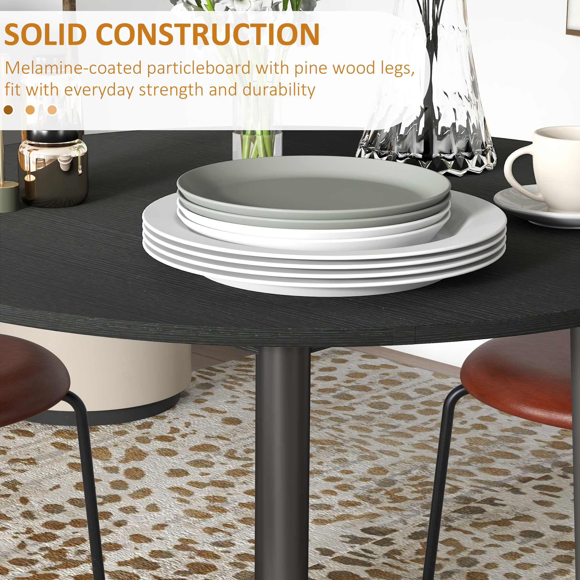 Folding Dining Table, Round Drop Leaf Kitchen Table for Small Spaces with Wood Legs, Distressed Black - Image 4