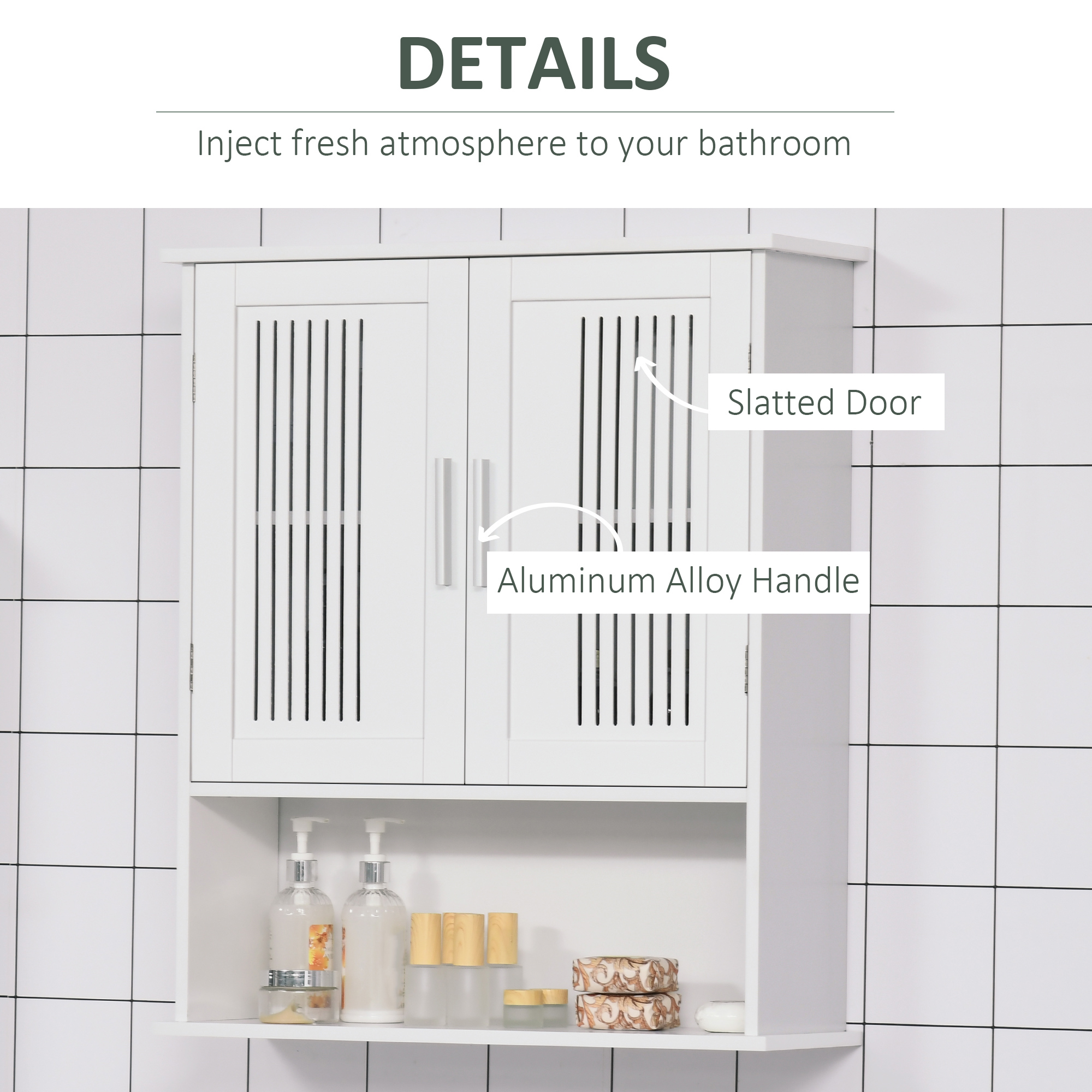 Modern Wall Mount Bathroom Cabinet, Storage Organizer with 2 Door Cabinet and Shelf, White - Image 4