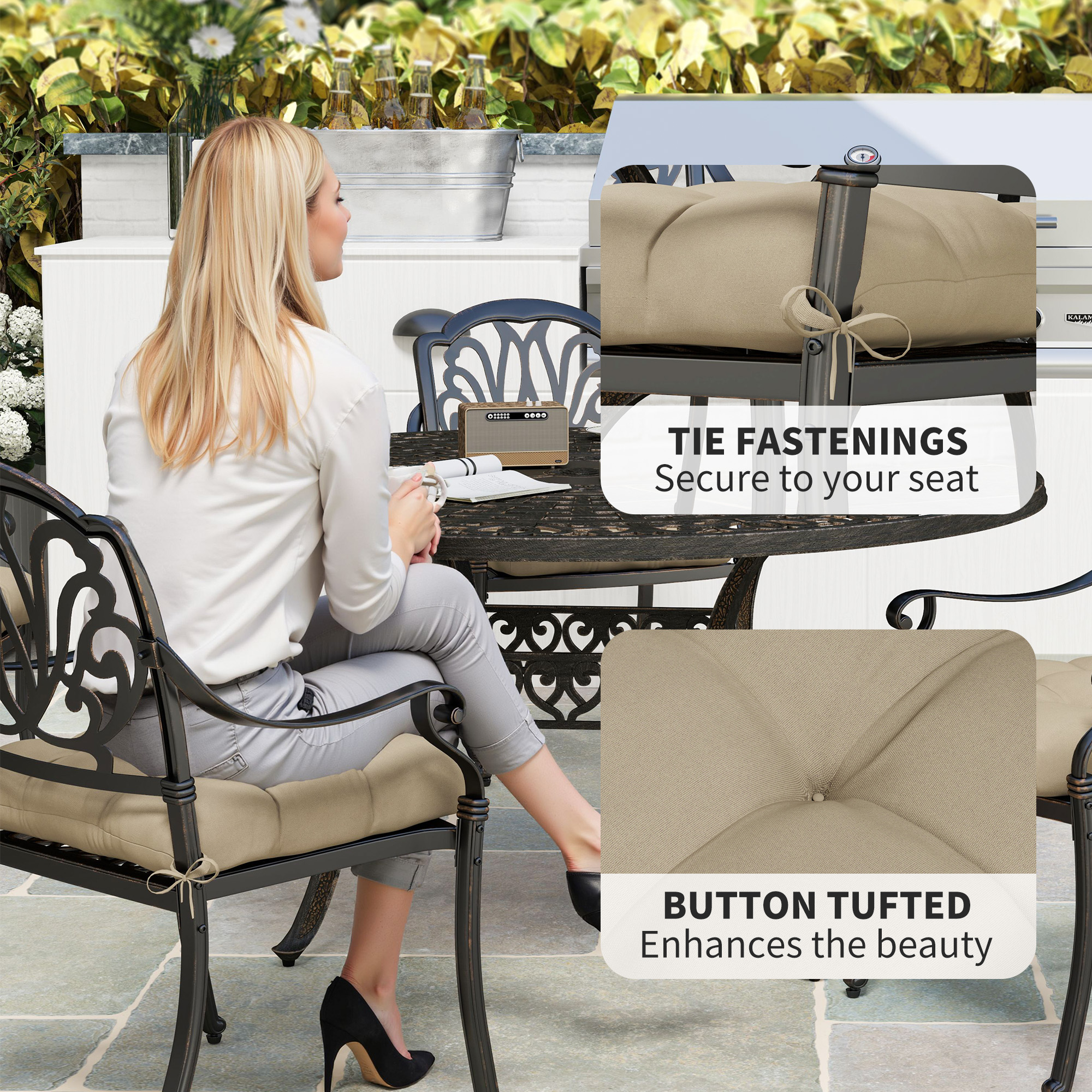 4-Piece Seat Cushion Pillows Replacement, Patio Chair Cushions Set with Ties for Indoor Outdoor - Image 3
