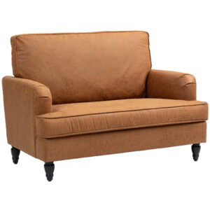Modern Accent Chair, Leathaire Armchair with Turned Legs and Wide Seat, Comfy Chair for Living Room, Brown