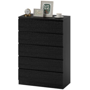 Dresser for Bedroom with 5 Drawers, Modern Chest of Drawers for Living Room, Closet, Hallway, Black