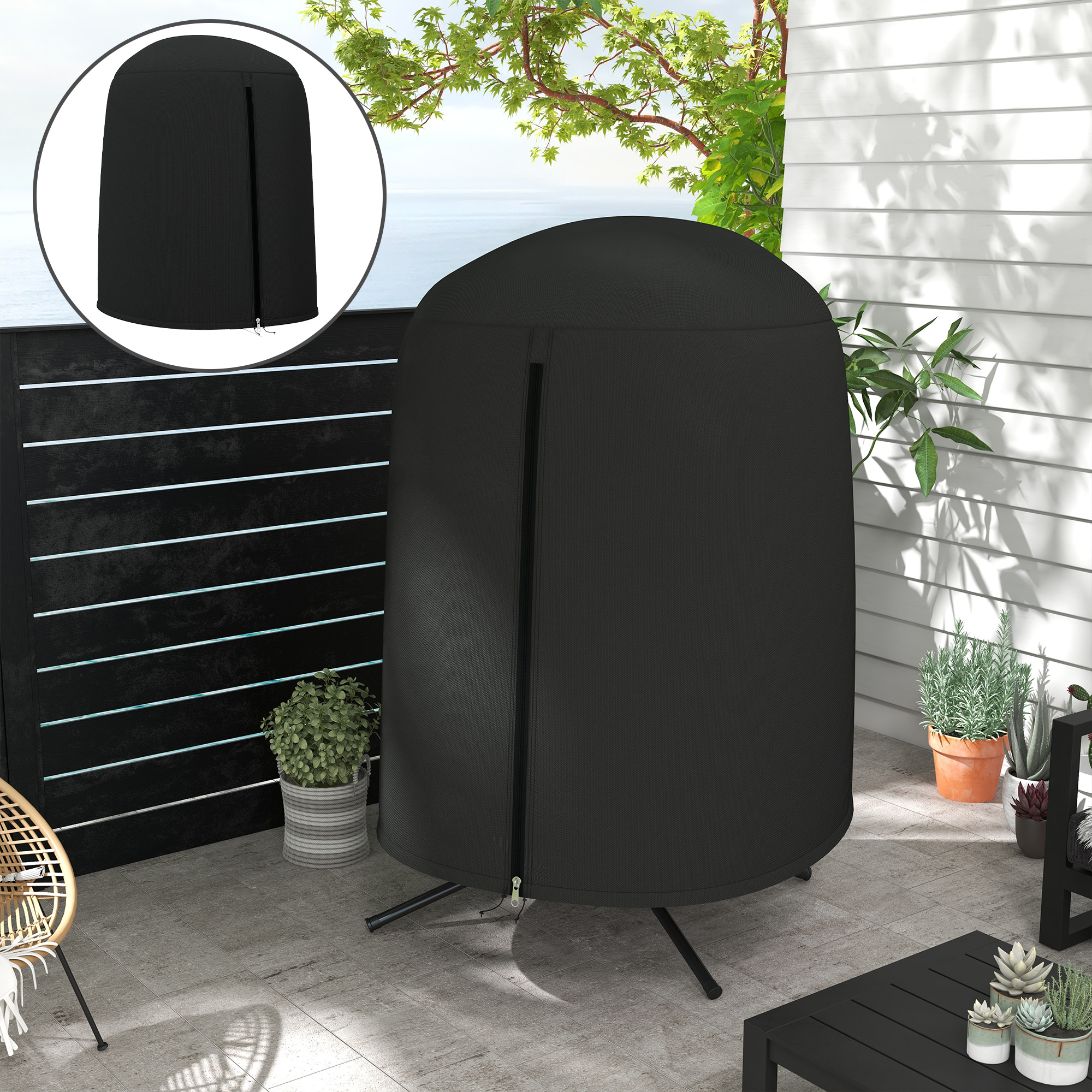 Egg Chair Cover, 420D Oxford Fabric Waterproof Anti-dust Furniture Protector for Φ50.4" x 74.8" H Stand, Black - Image 6