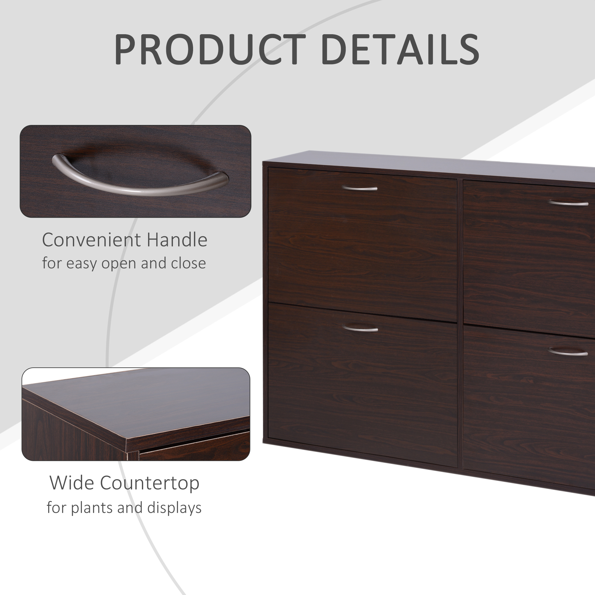 Flip Down Shoe Storage, Multi Cabinet, Wooden Shoe Rack, Entryway Shelf, 4 Drawer Organizer, Freestanding Unit, Brown - Image 4