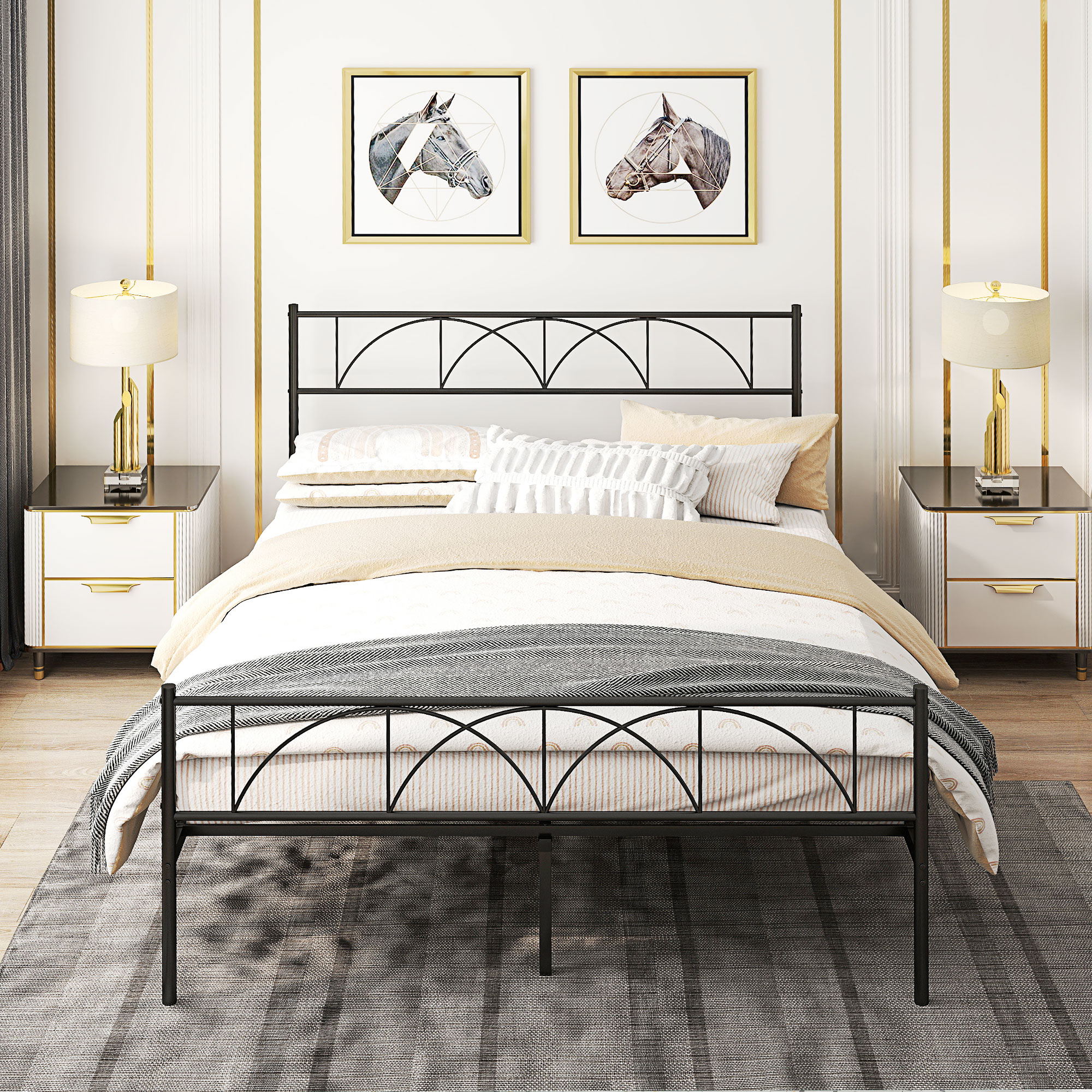 Metal Queen Platform Bed Frame with Headboard, Steel Slat Support, Underbed Storage, No Box Spring Needed, Easy Assembly - Image 6