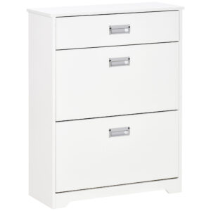 Narrow Shoe Storage with Drawer, 2 Flip Doors and Adjustable Shelves, Shoe Cabinet for 16 Pairs of Shoes, White