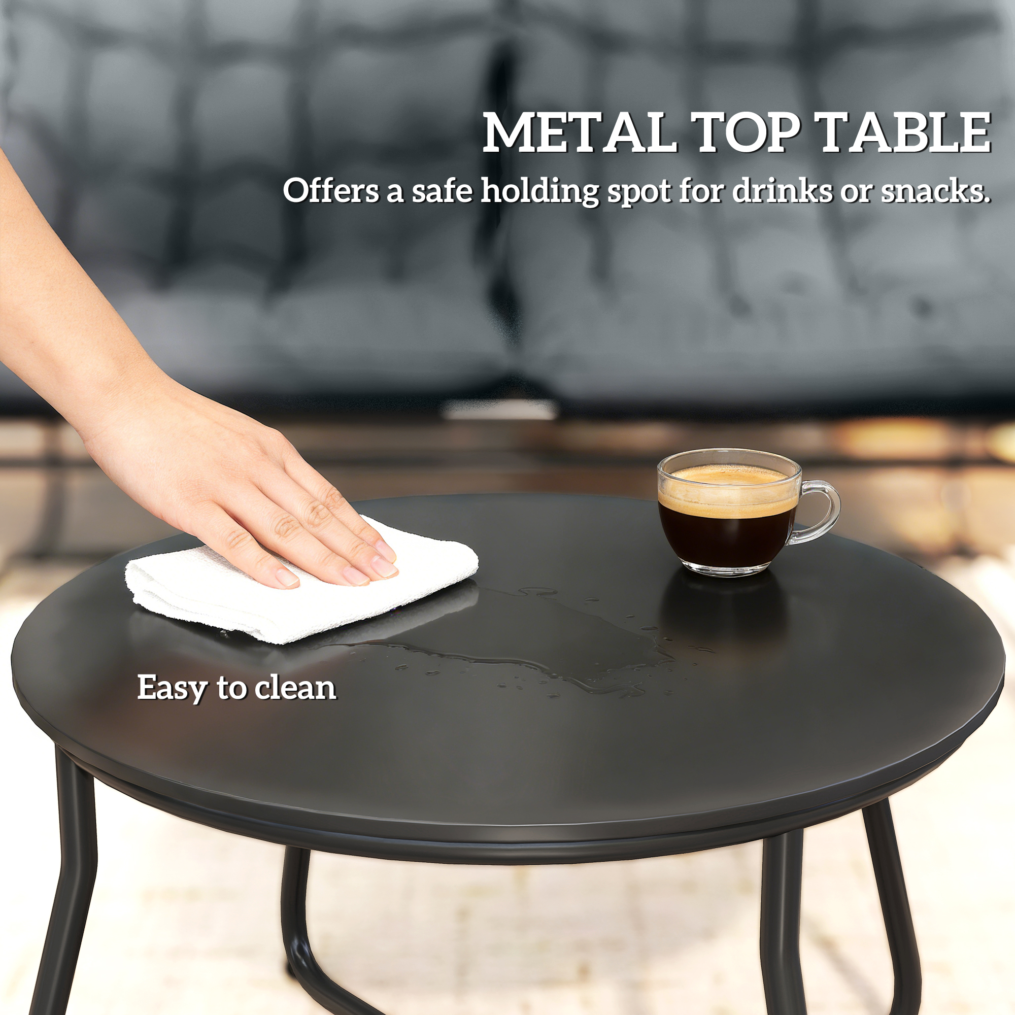 4 Piece Patio Furniture Set, Outdoor Furniture Conversation Set with Loveseat, Chairs Round Metal Table, Cushions, Grey - Image 5