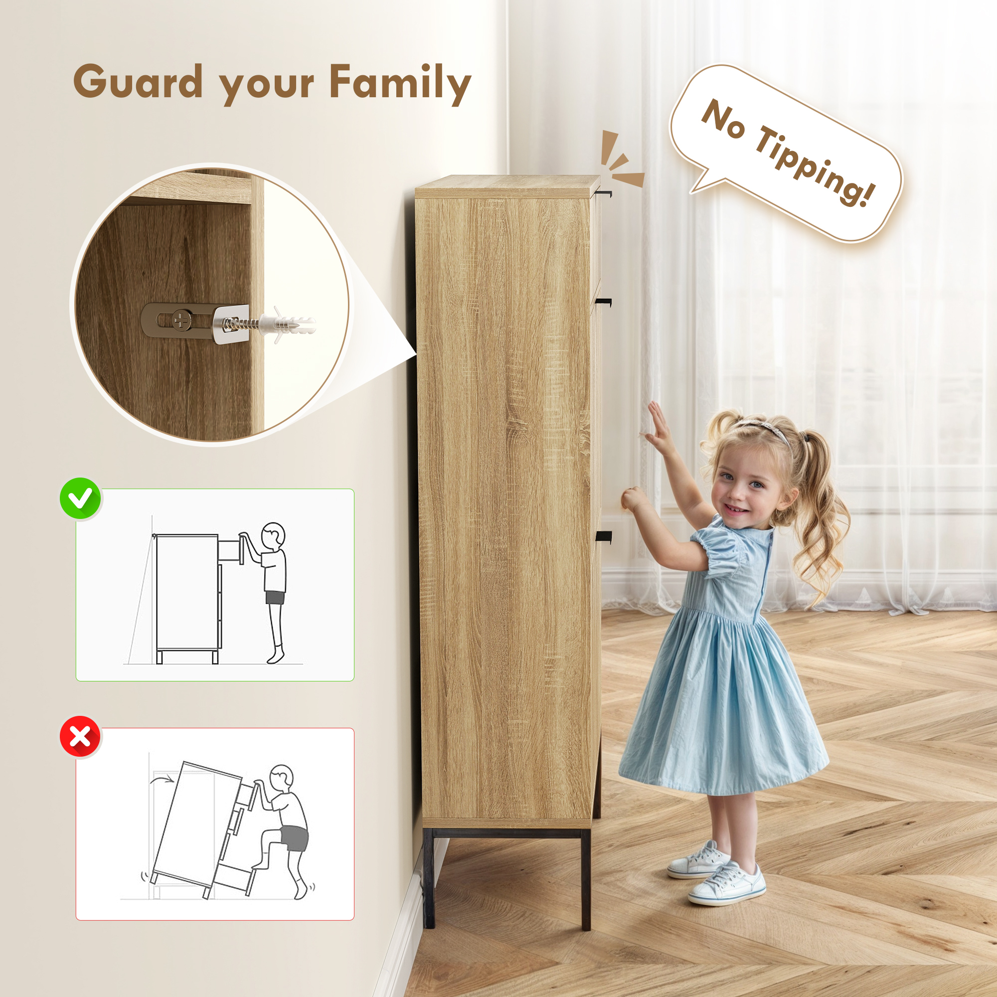 Narrow Shoe Storage Cabinet with Flip Drawers, Shoe Cabinet with Adjustable Shelves, Sliding Drawer, Holds 8 Pairs, Oak - Image 5