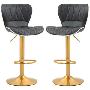 Counter Height Bar Stools Set of 2, Adjustable Height Bar Chairs with Swivel Seat, PU Leather Upholstery