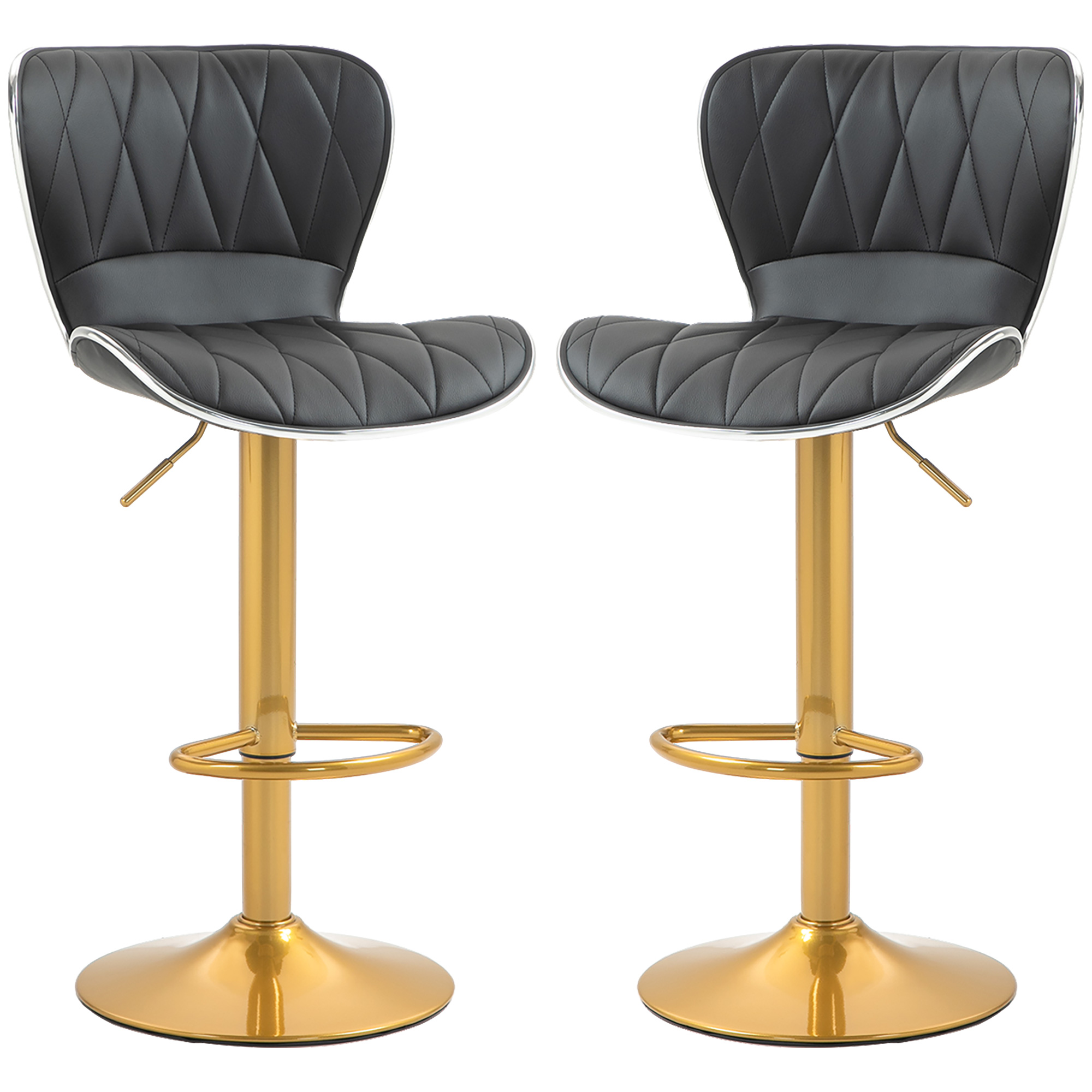 Counter Height Bar Stools Set of 2, Adjustable Height Bar Chairs with Swivel Seat, PU Leather Upholstery