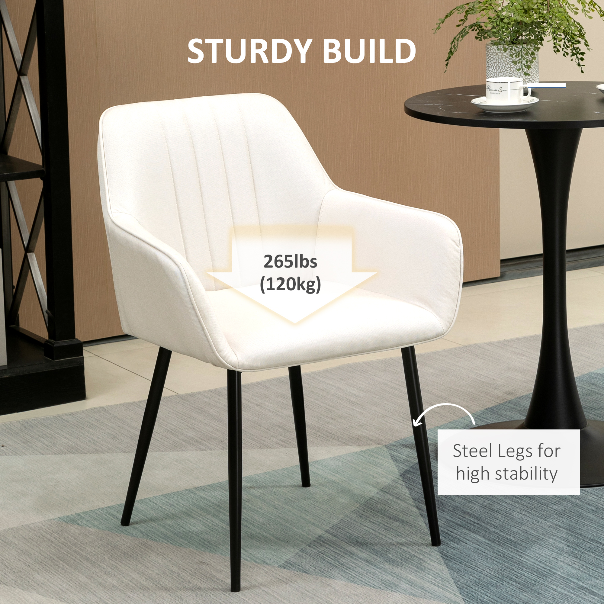 Dining Chairs Set of 2, Upholstered Linen Fabric Accent Chairs with Metal Legs, Beige - Image 4