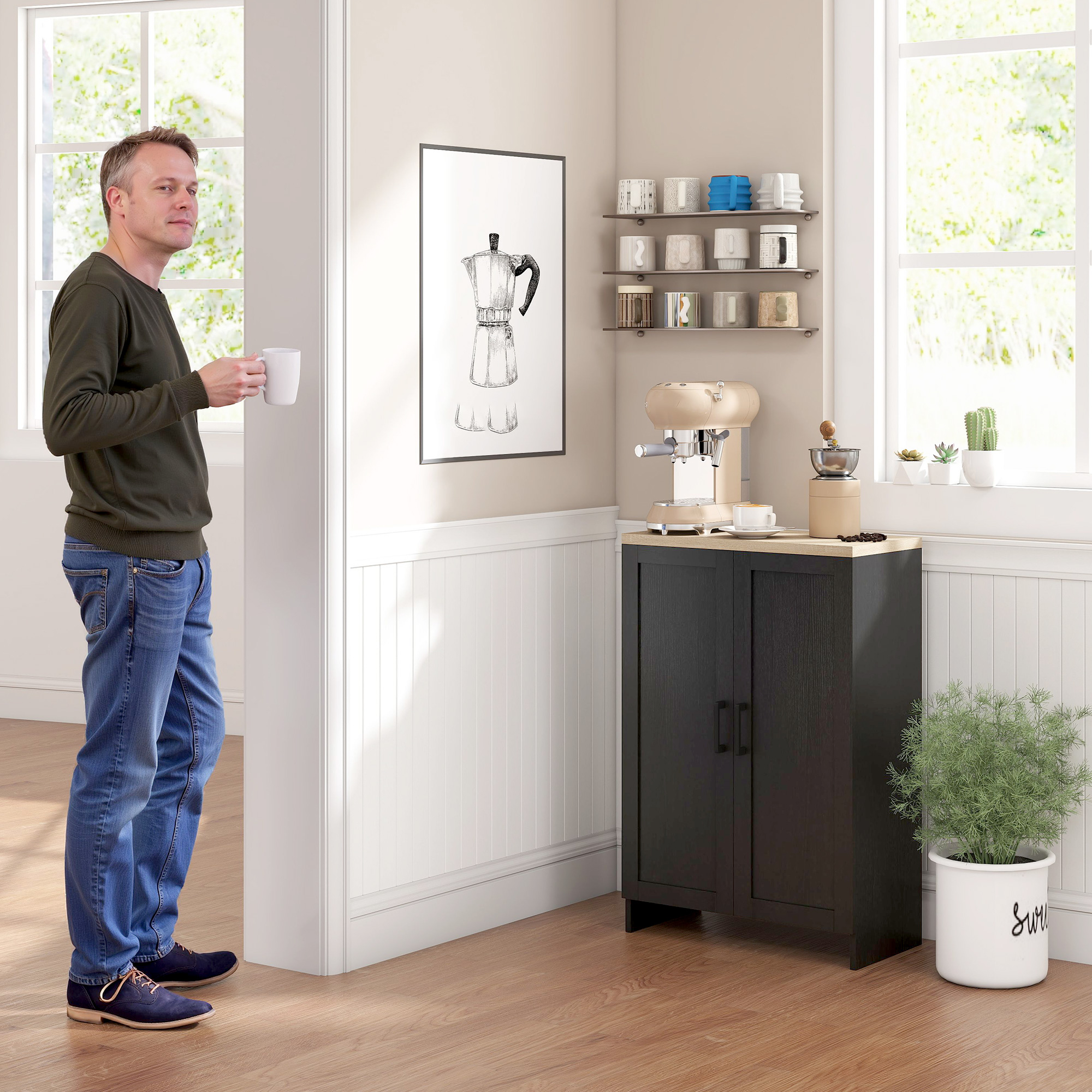 Modern Storage Cabinet with Doors and Adjustable Shelf for Kitchen, Living room, 23.6" x 11.8" x 35.4", Black - Image 5