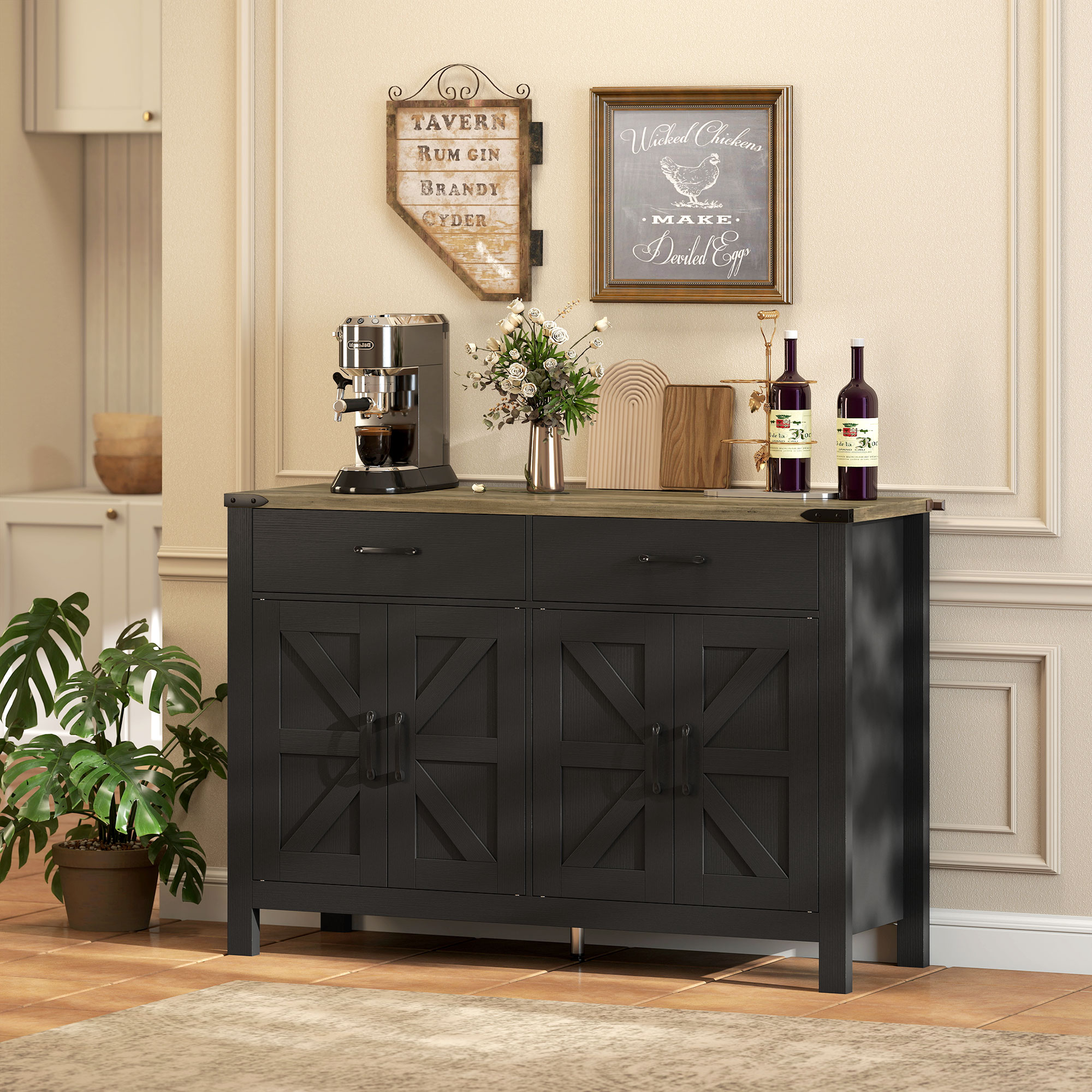 Sideboard Buffet Cabinet, Farmhouse Kitchen Storage Cabinet w/ 2 Drawers and Shelves for Living Room, Entryway - Image 6