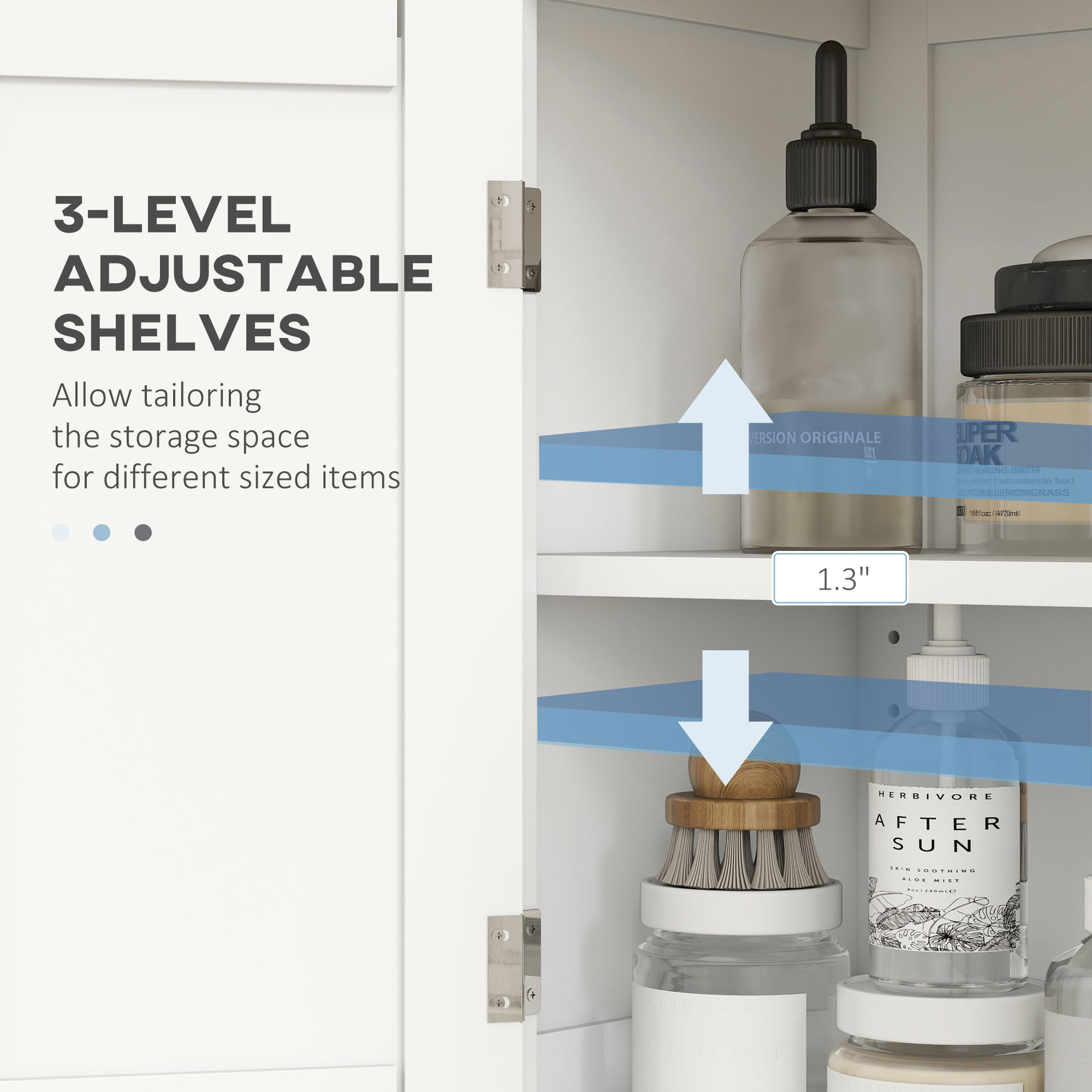 Bathroom Storage Cabinet, Modern Bathroom Floor Cabinet with 4 Doors and 2 Adjustable Shelves, White - Image 3