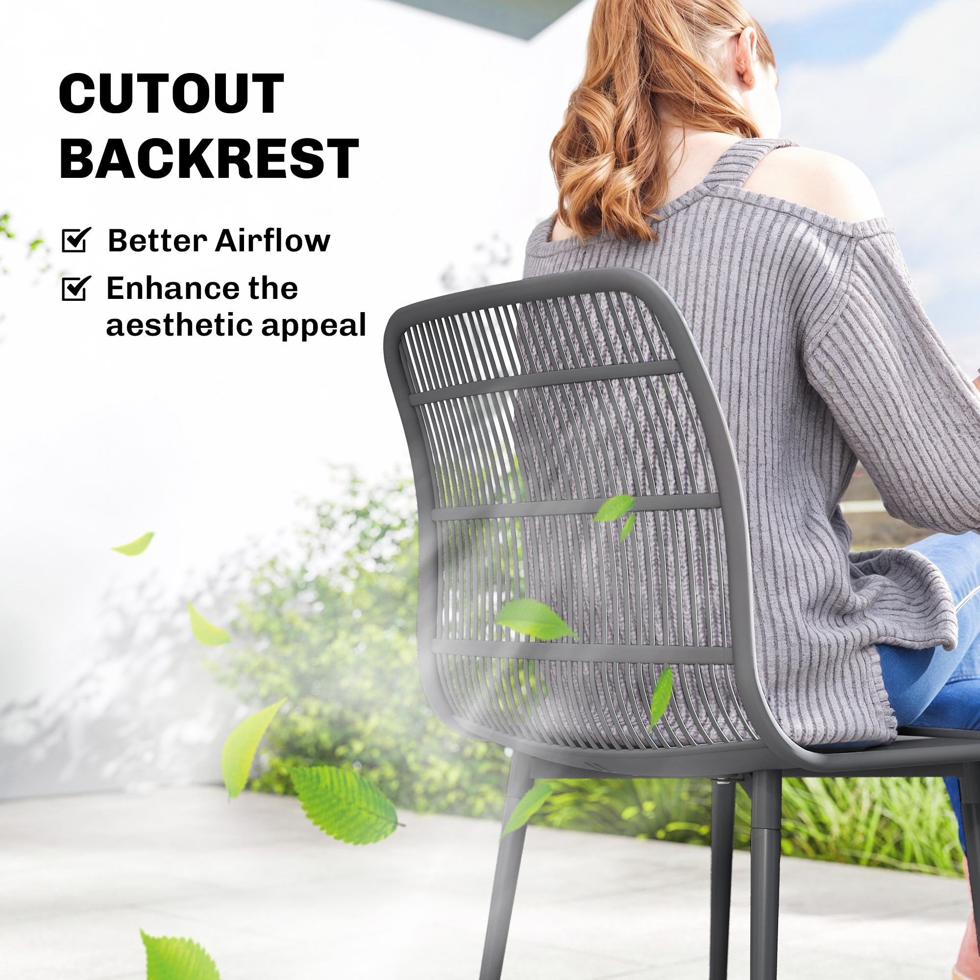 Outdoor Dining Chairs Set of 4, Patio Chairs with Slotted Backrest, Grey - Image 2
