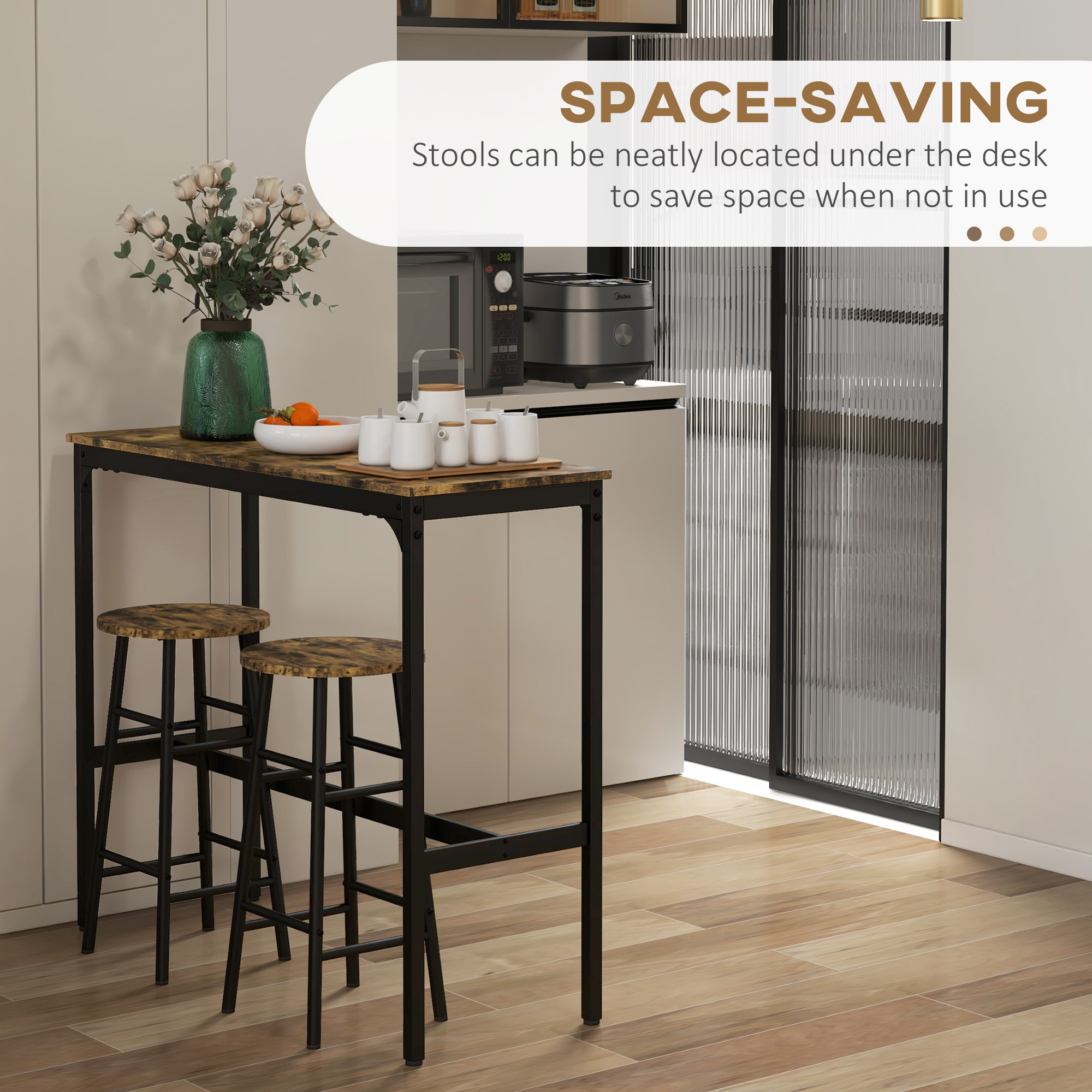 3-Piece Counter Height Bar Table and Chairs, Dining Table and Chairs Set for 2, Pub Table and Chairs - Image 3