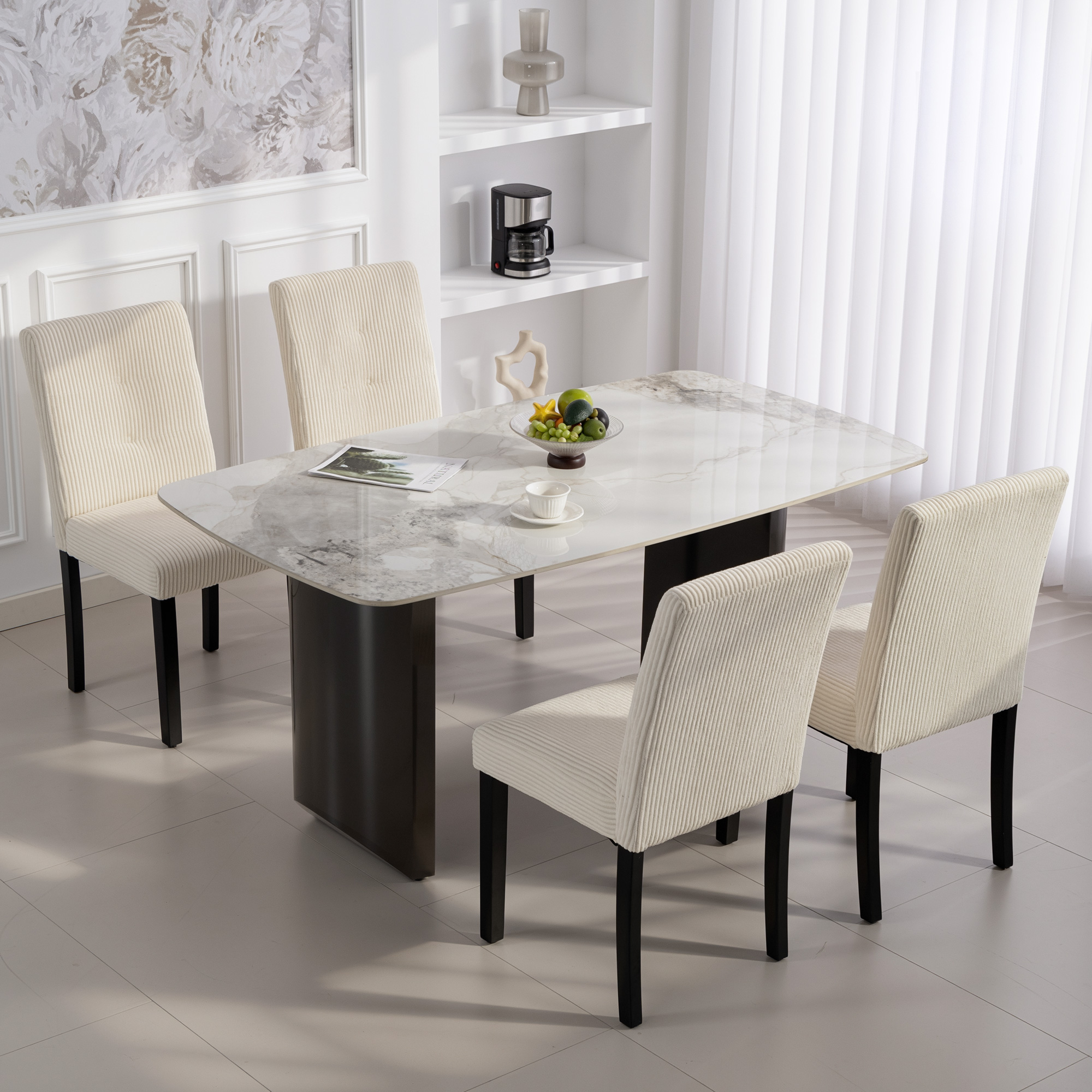 Modern Dining Chairs Set of 4, Kitchen Chairs with Rubberwood Legs and Padded Seat, Beige - Image 6