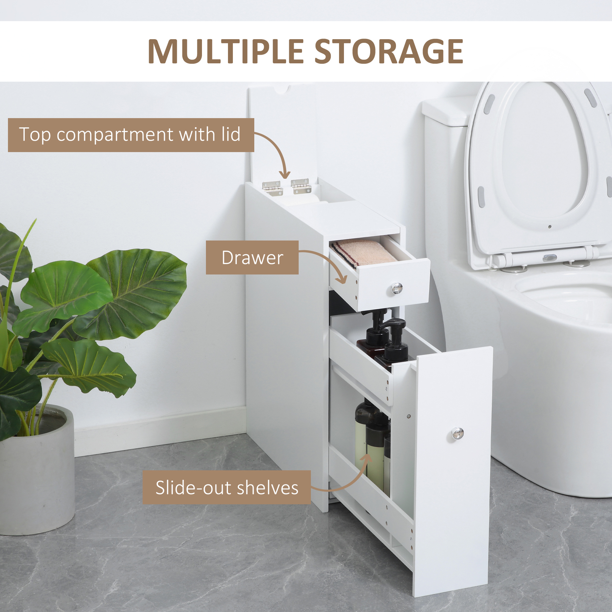 Space Saving Toilet Paper Cabinet, Narrow Bathroom Cabinet with Drawers and Hidden Storage, White - Image 3