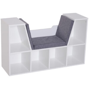6-Cubby Bookcase with Seat Cushion, Cube Storage Shelf with Reading Nook for Home Office, Study, Grey