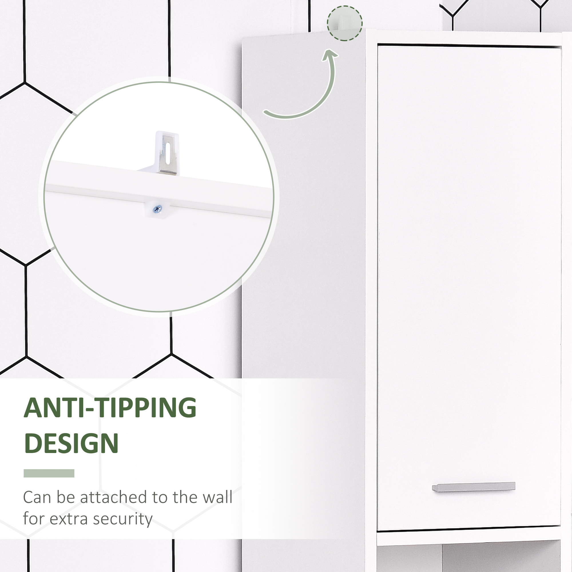 Tall Bathroom Vanities, Narrow Bathroom Cabinets with 2 Doors, Open Compartment and Adjustable Shelves, White - Image 5