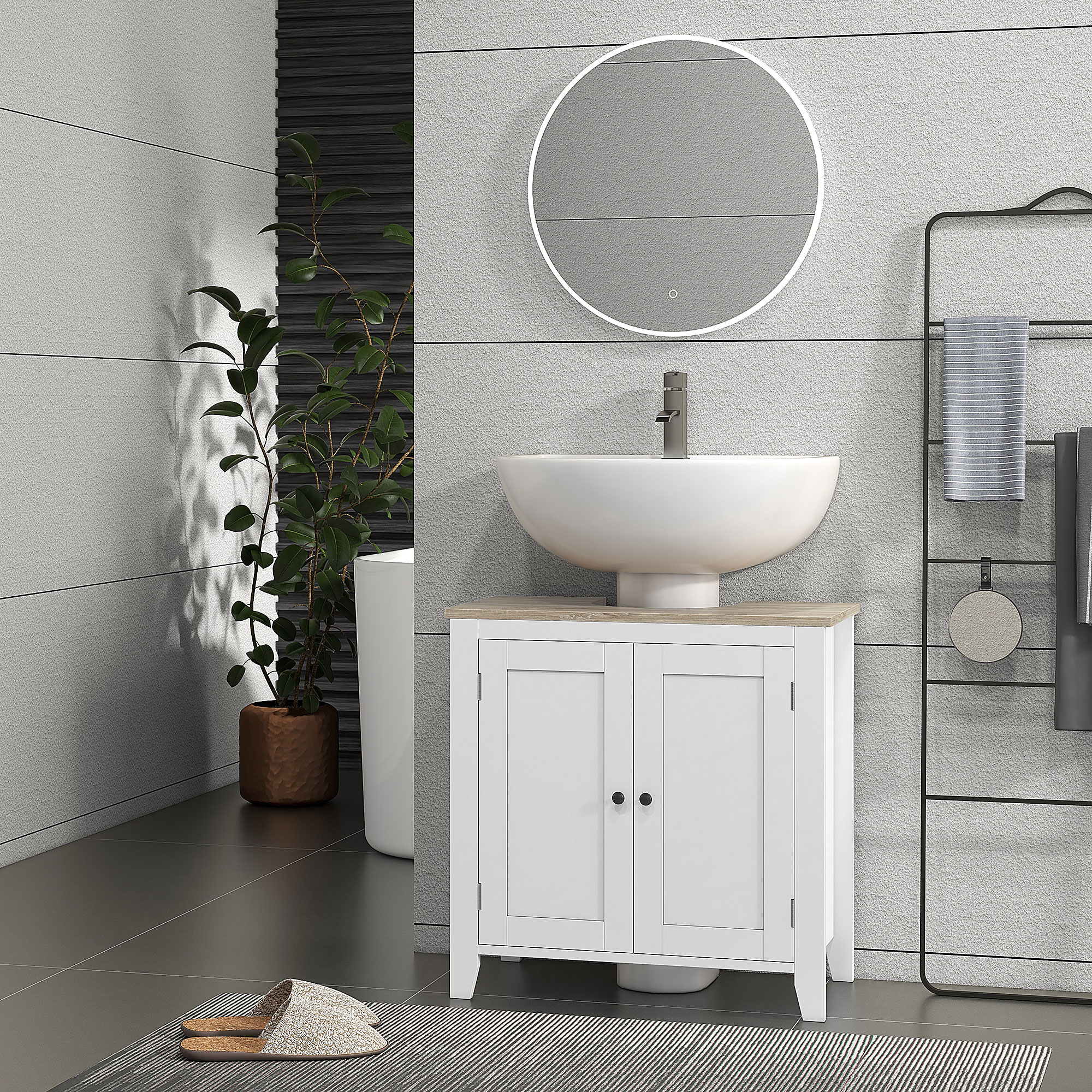 Bathroom Sink Vanity Unit, Under Sink Bathroom Cabinet with U-Shape Design and Adjustable Shelf, White - Image 6