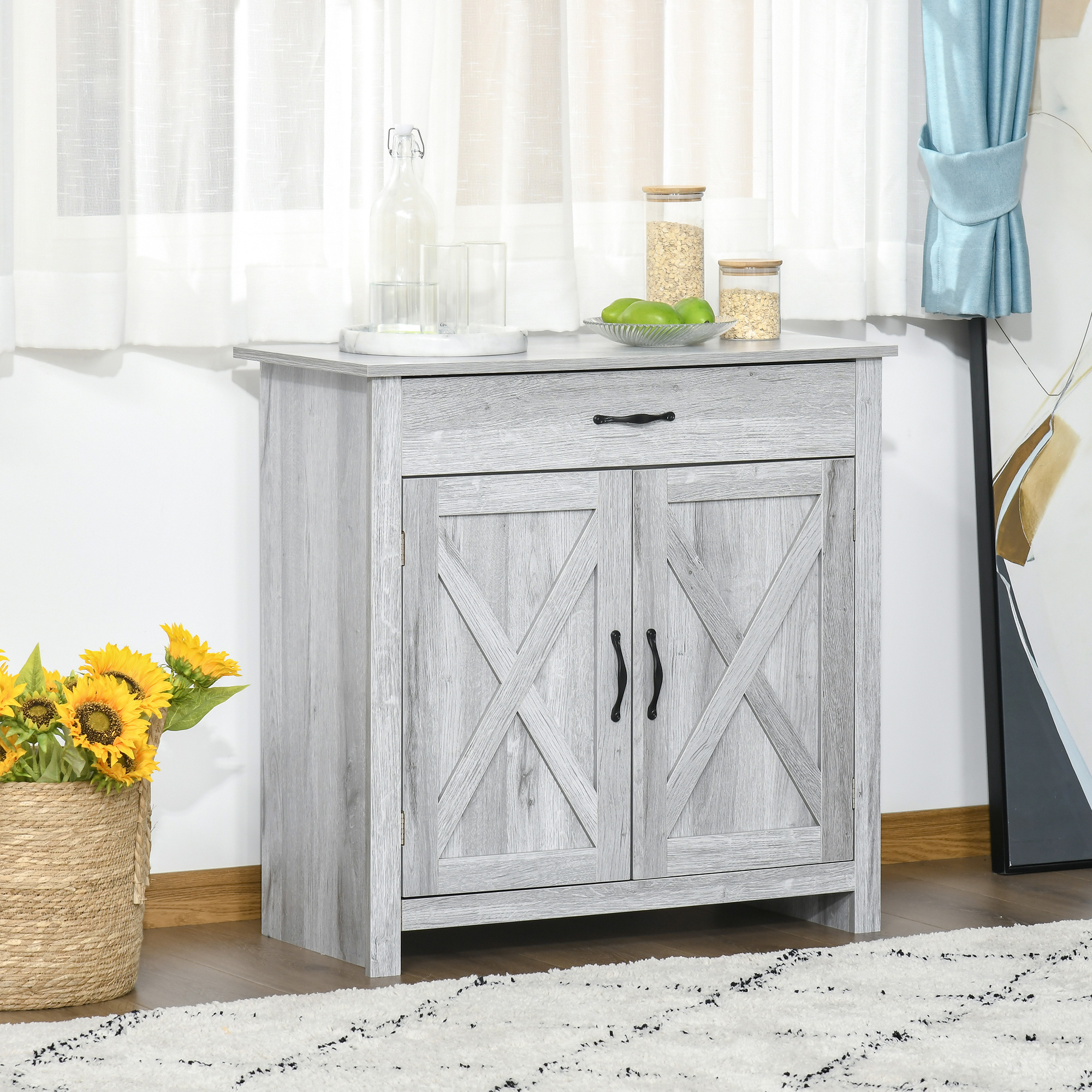 Farmhouse Sideboard Buffet Cabinet, Storage Cabinet with Barn Doors, Grey Grain - Image 6