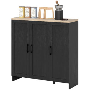 Modern Sideboard Buffet Cabinet, Modern Kitchen Storage Cabinet with 3 Doors Adjustable Shelves, for Dining Room, Black