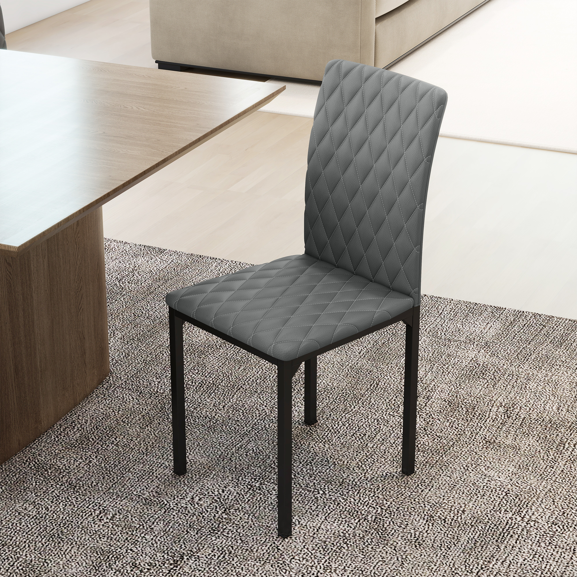 Set of 4 Modern Dining Chairs, Tufted High Back Side Chairs with Upholstered Seat, Steel Legs for Living Room, Kitchen - Image 5