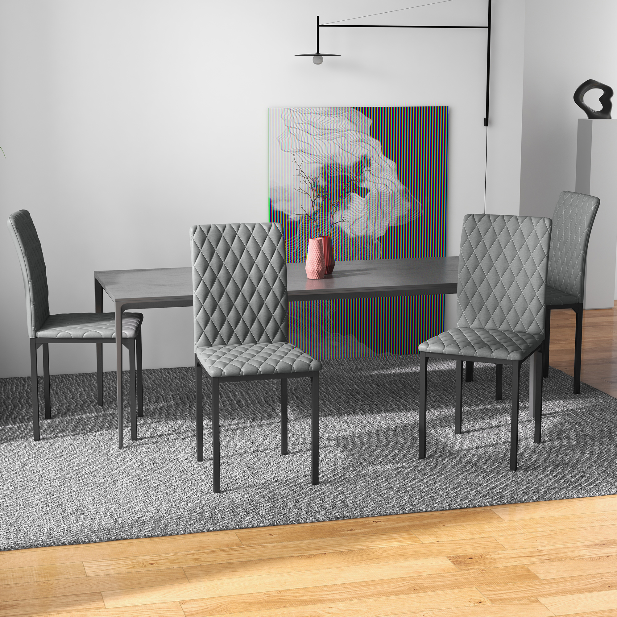 Set of 4 Modern Dining Chairs, Tufted High Back Side Chairs with Upholstered Seat, Steel Legs for Living Room, Kitchen - Image 4