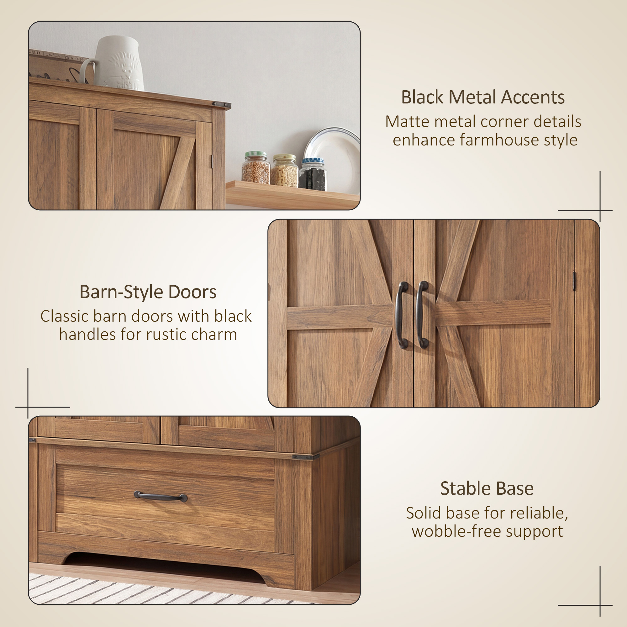 72" Farmhouse Pantry Cabinet with Adjustable Shelves, Kitchen Pantry Cabinet with 2 Doors, Brown - Image 4