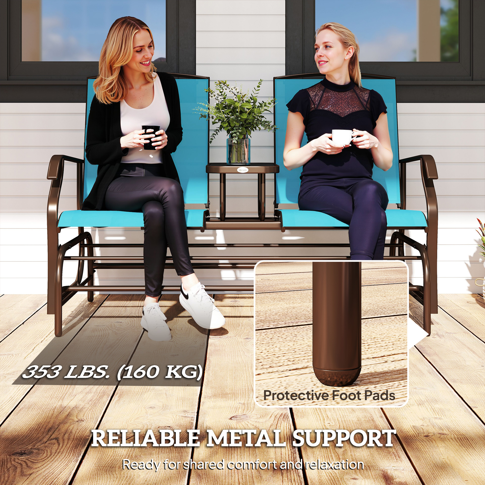 Patio Glider Rocking Chair 2 Person Outdoor Loveseat Rocker Garden Furniture Bench, Blue - Image 5