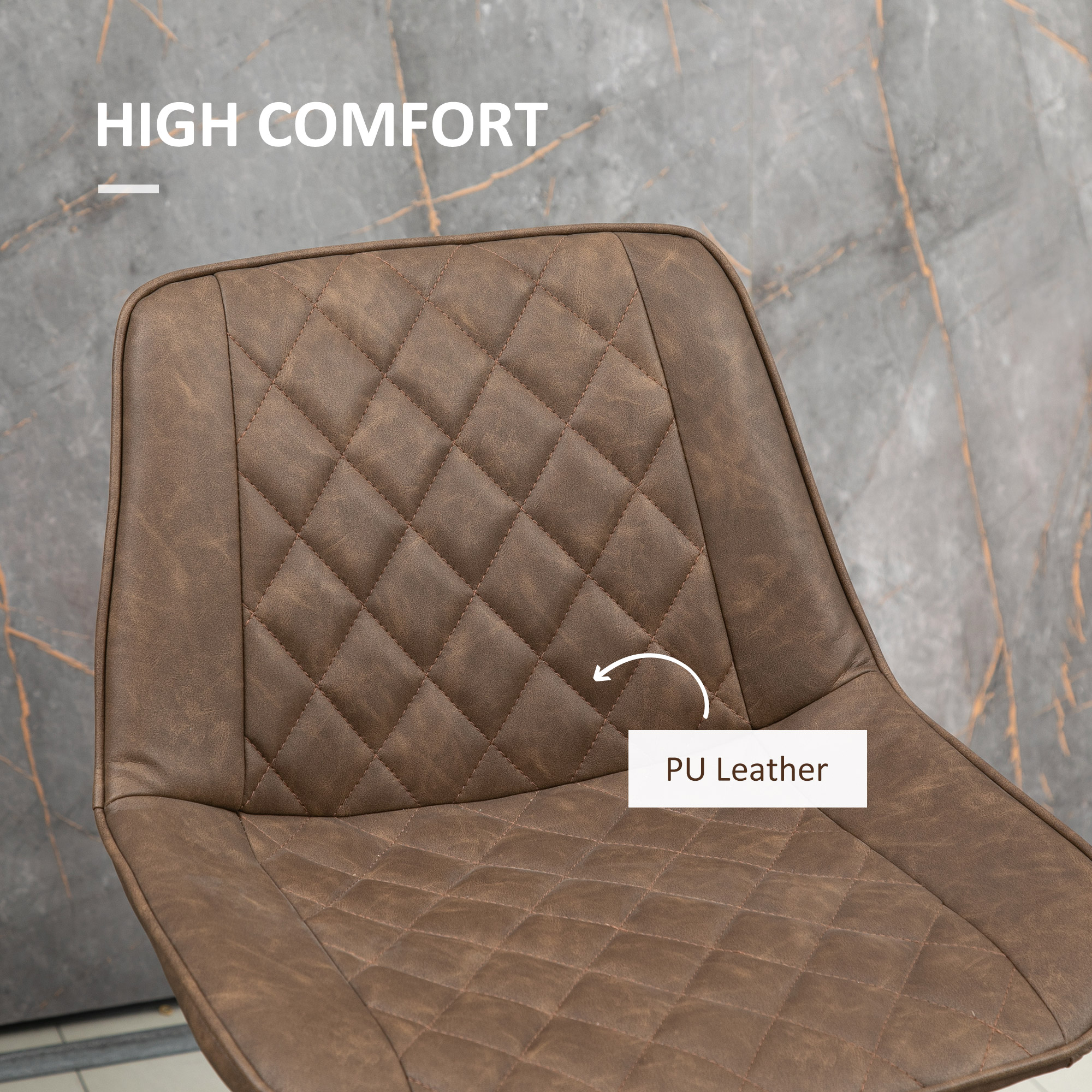 PU Leather Counter Height Bar Chairs Set of 2, 27.75" Bar Stools with Metal Legs for Dining Area, Kitchen Island, Brown - Image 3