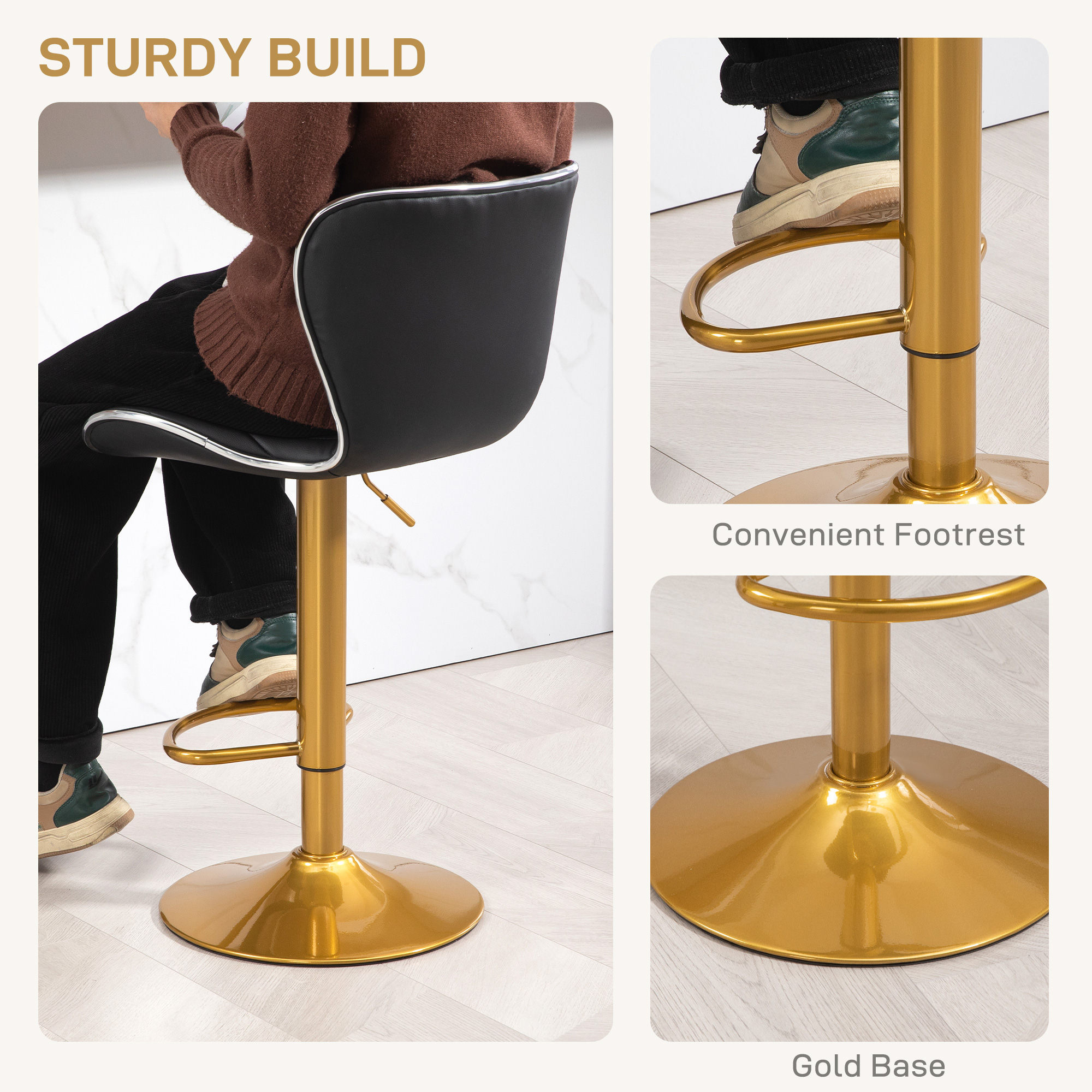 Counter Height Bar Stools Set of 2, Adjustable Height Bar Chairs with Swivel Seat, PU Leather Upholstery - Image 5