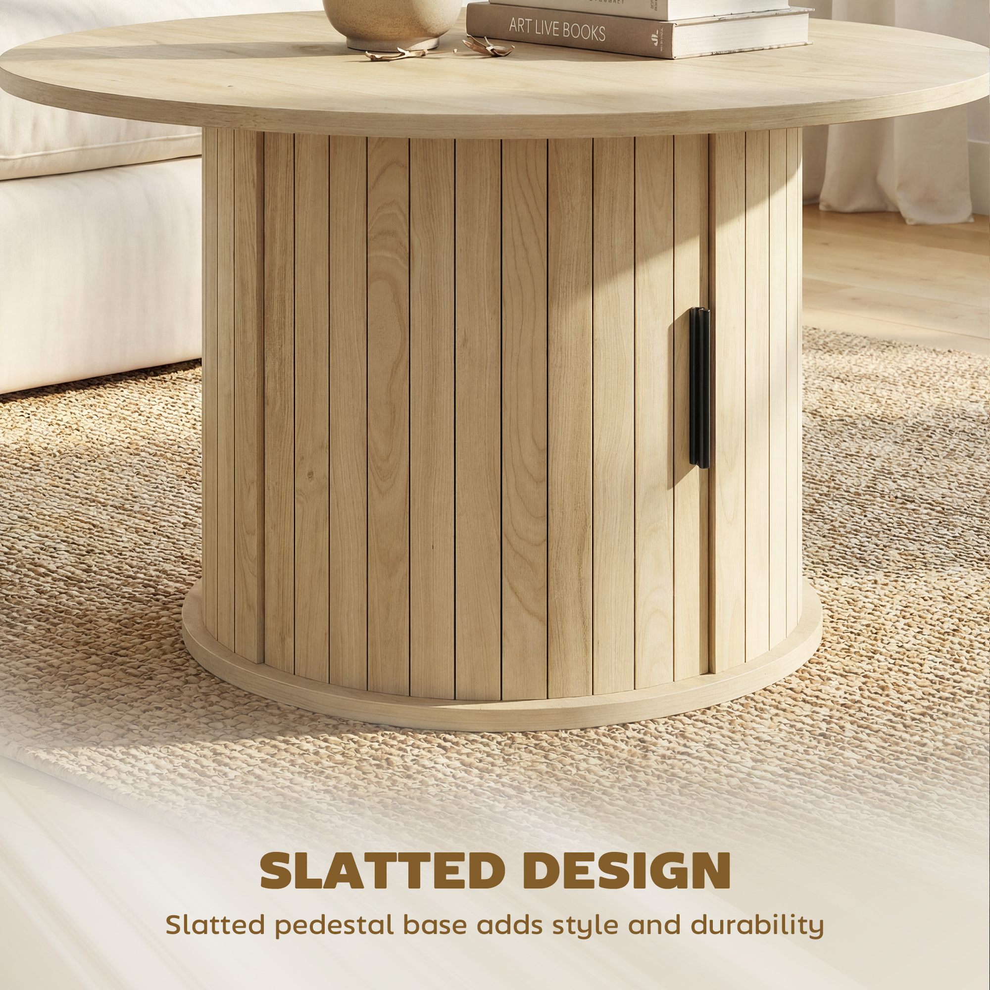 Round Coffee Table, 31.5" Center Table, Natural Wood - Image 2