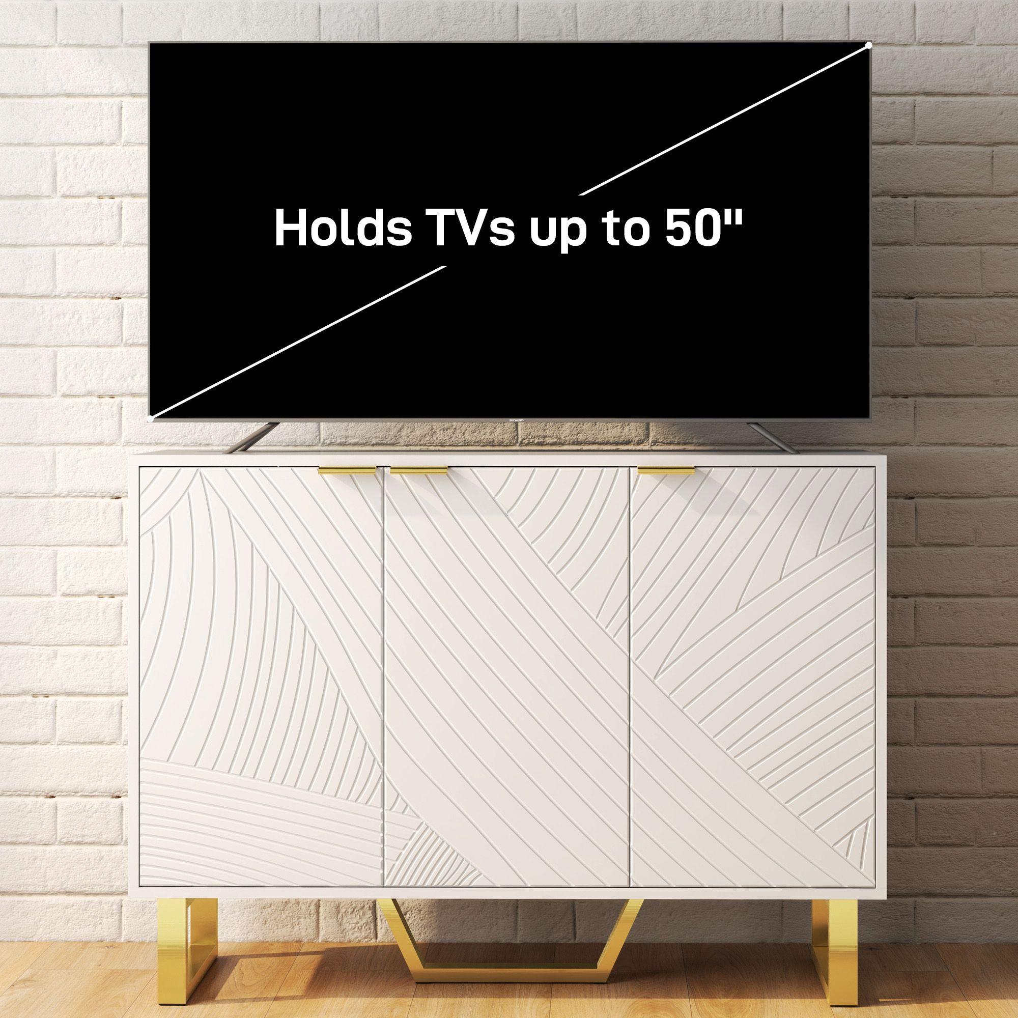 Sideboard Buffet Cabinet with Adjustable Shelves, Living Room Cabinet, TV Cabinet for 50 Inch TV, White - Image 5