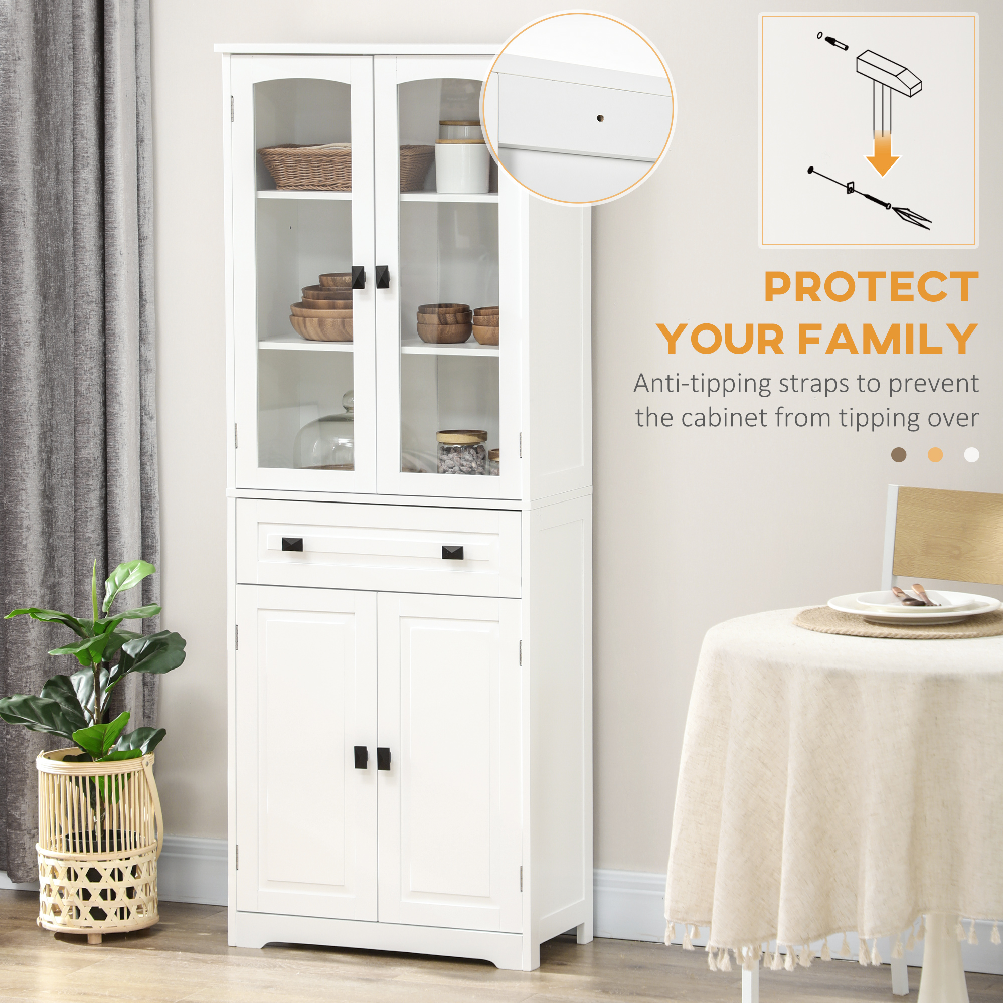 63" 4-Door Kitchen Pantry Cabinet, Freestanding Storage Cabinet Cupboard with Adjustable Shelves, White - Image 4