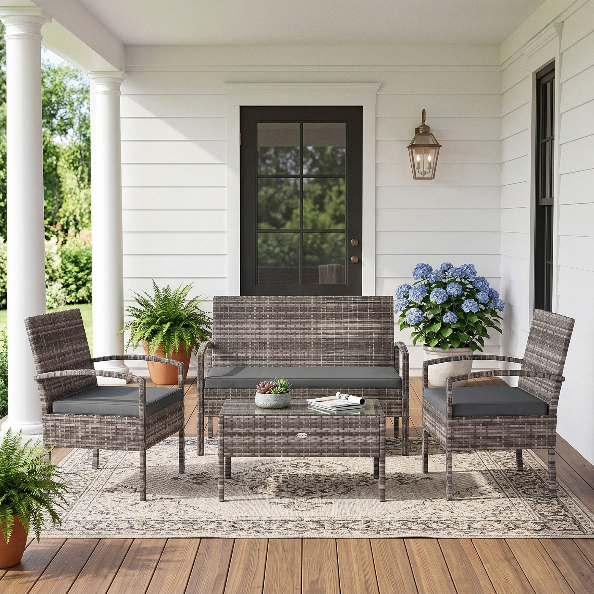 4 Pieces Patio Furniture Set with A Loveseat, Two Armchairs and A Coffee Table, Outdoor Conversation Set, Dark Grey - Image 6