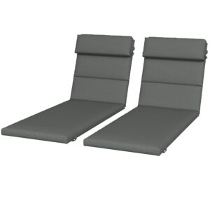 Patio Chaise Lounge Chair Cushions Replacement Sun Lounger Pads with Headrest and Ties, Set of 2, Grey