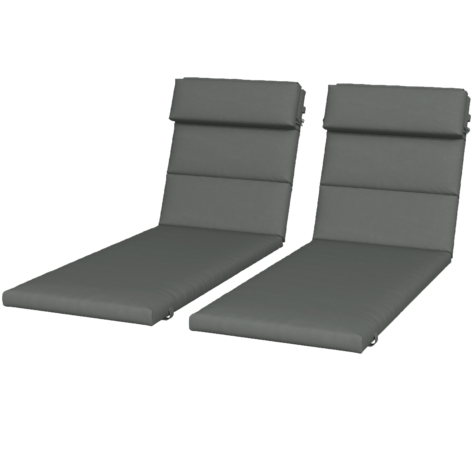 Patio Chaise Lounge Chair Cushions Replacement Sun Lounger Pads with Headrest and Ties, Set of 2, Grey