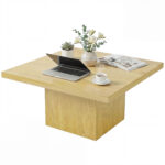 Square Coffee Table, Center Table with 1.6" Thick Tabletop, Natural Wood