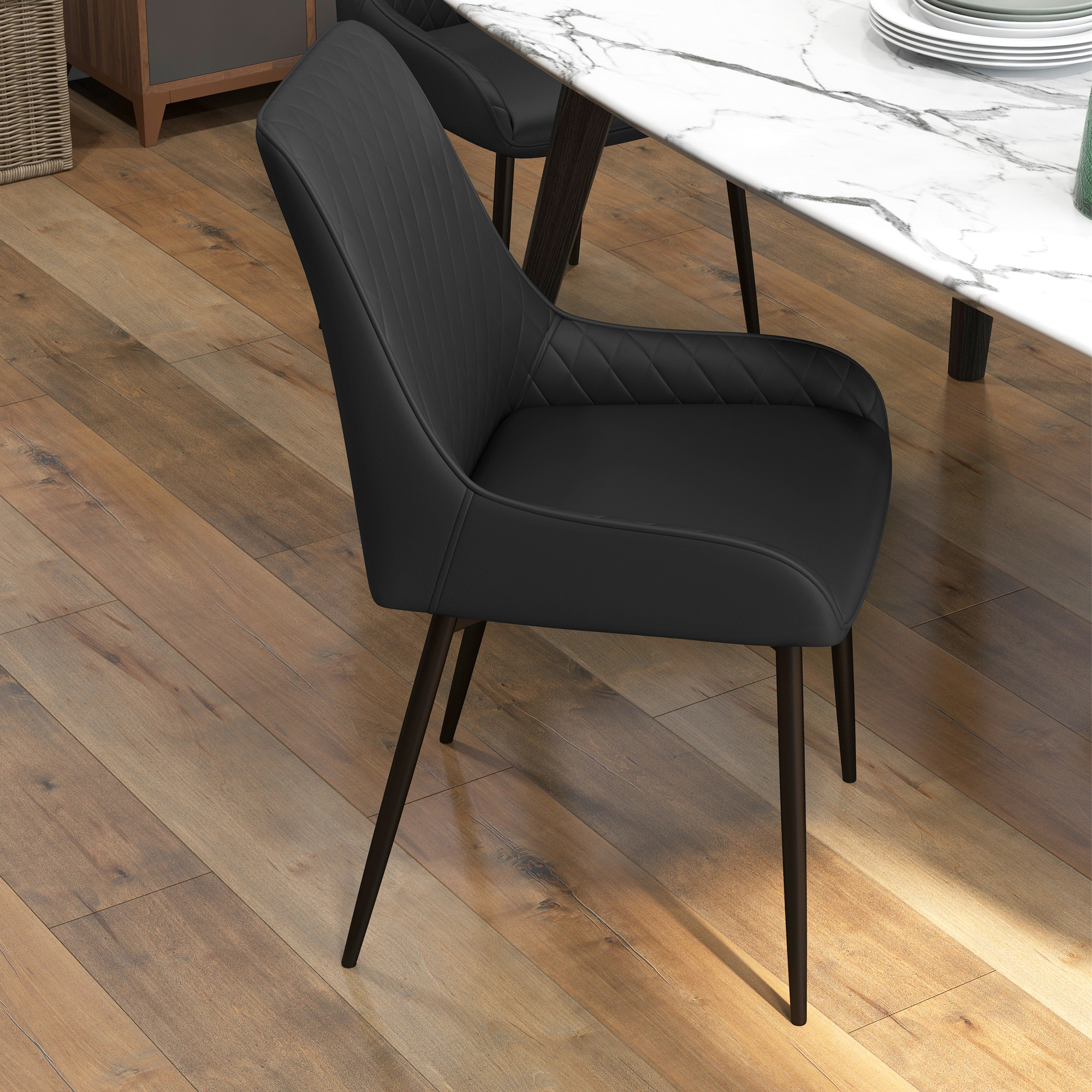 Modern Dining Chairs PU Leather Metal Legs Set of 4 Kitchen Chairs Living Room Quality Design Mid-Class Black - Image 6