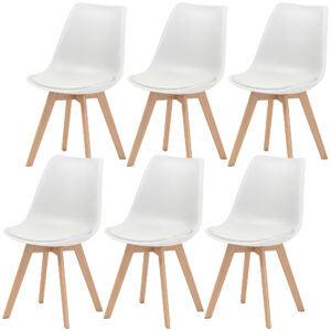 Modern Dining Table Chairs Set of 6, Rubber Wood Kitchen Table Chairs with PU Leather Cushion for Living Room, Bedroom