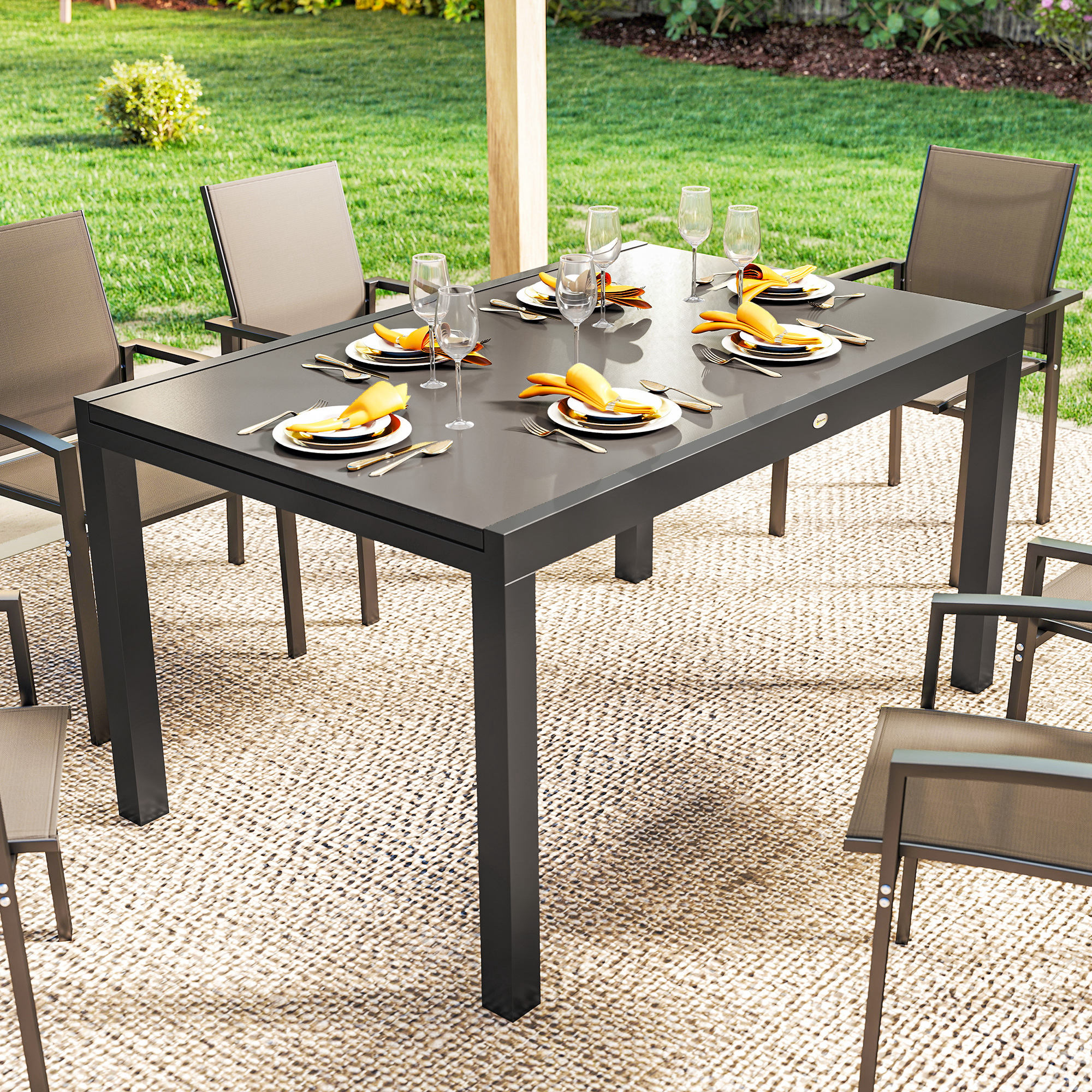 Expandable Outdoor Dining Table, 55"-95" Patio Table with Tempered Glass Top and Aluminum Frame, Black - Image 5