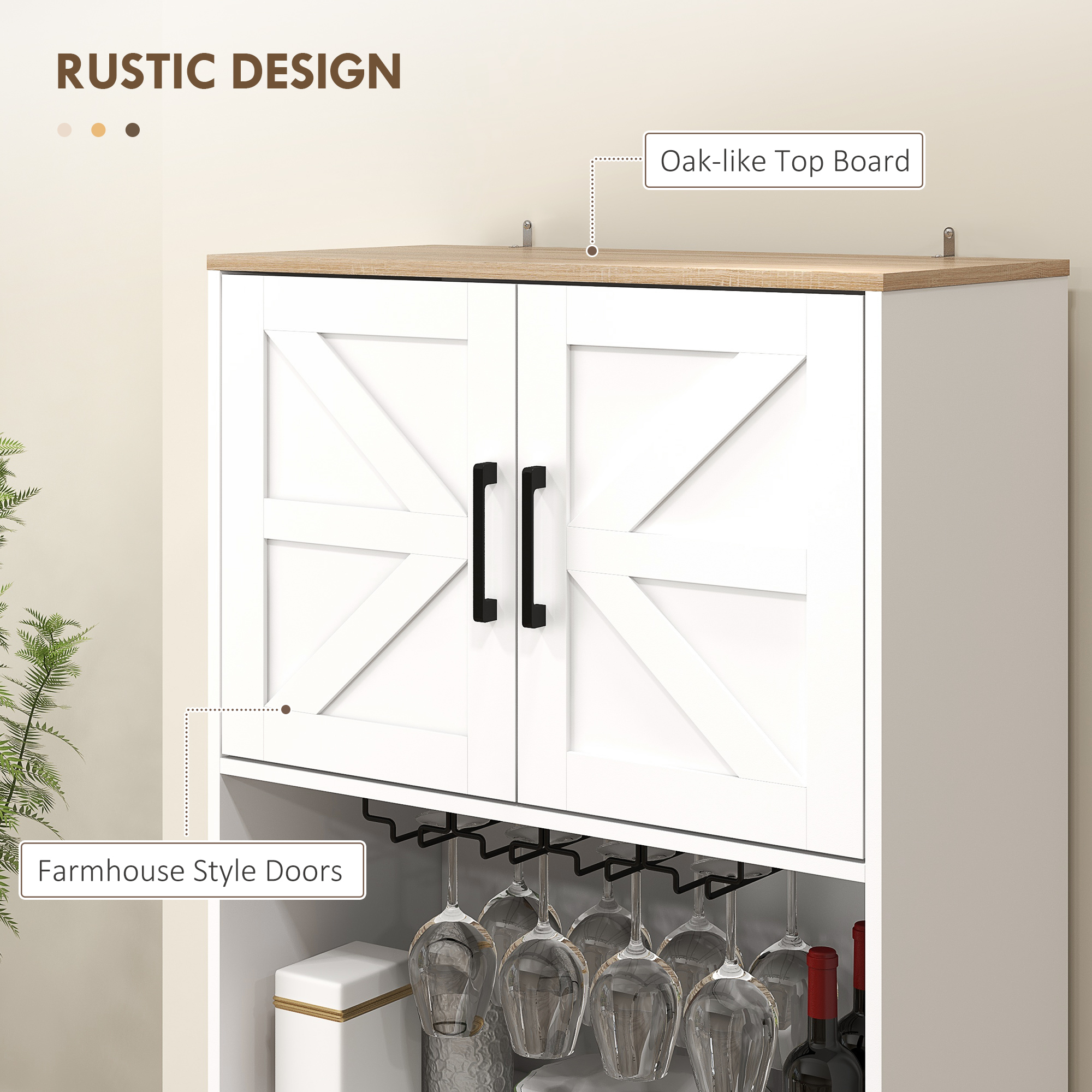 Farmhouse Kitchen Pantry, 68" Freestanding Hutch Storage Cabinet with Microwave Oven Countertop, White - Image 3