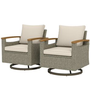 Patio Outdoor Swivel Chairs Set of 2, PE Rattan Patio Wicker Chair with Soft Cushions, Steel Frame, Cream White