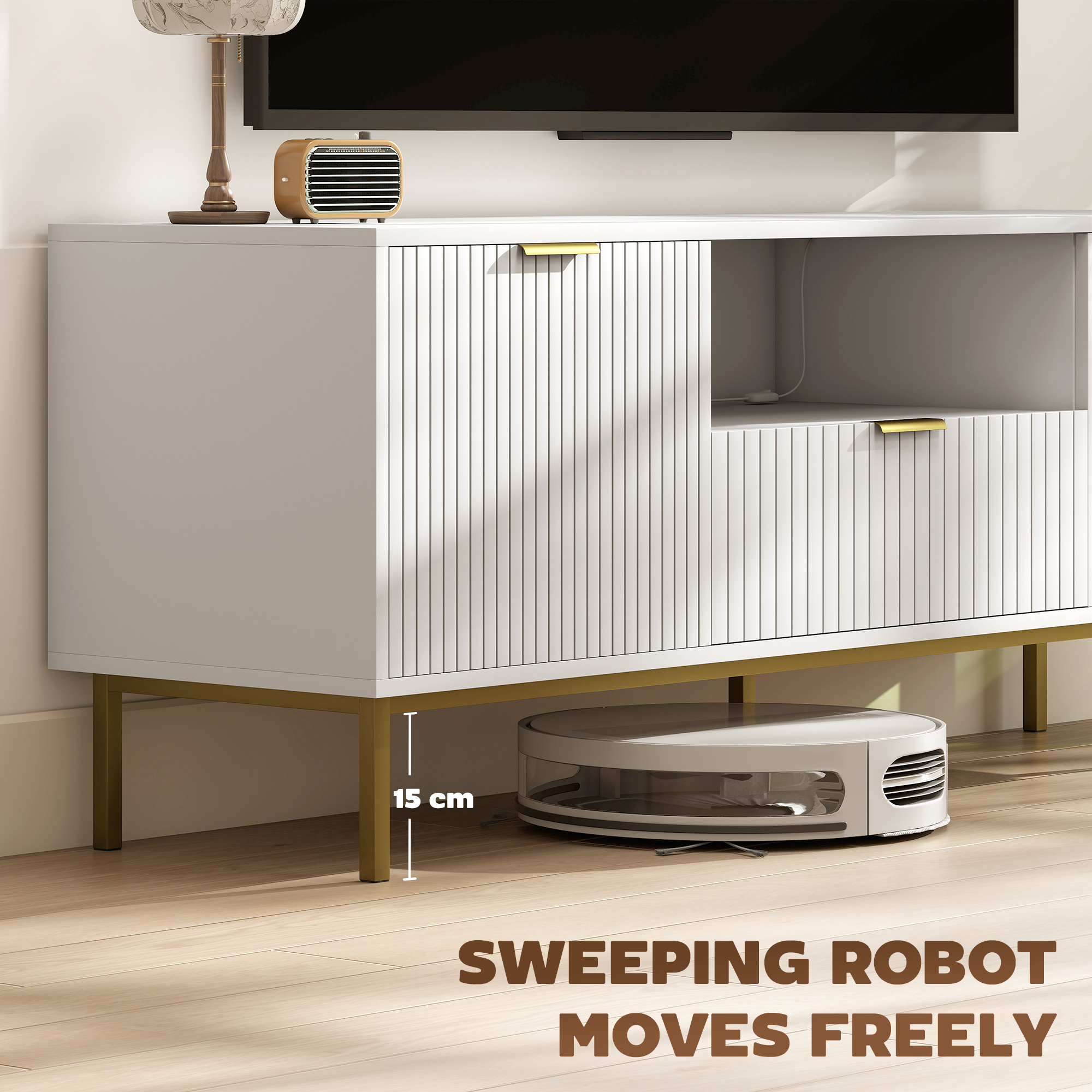 Modern TV Console for TVs up to 60 Inch, Entertainment Center with Smart RGB LED Lights and Soft Close Doors, White - Image 5