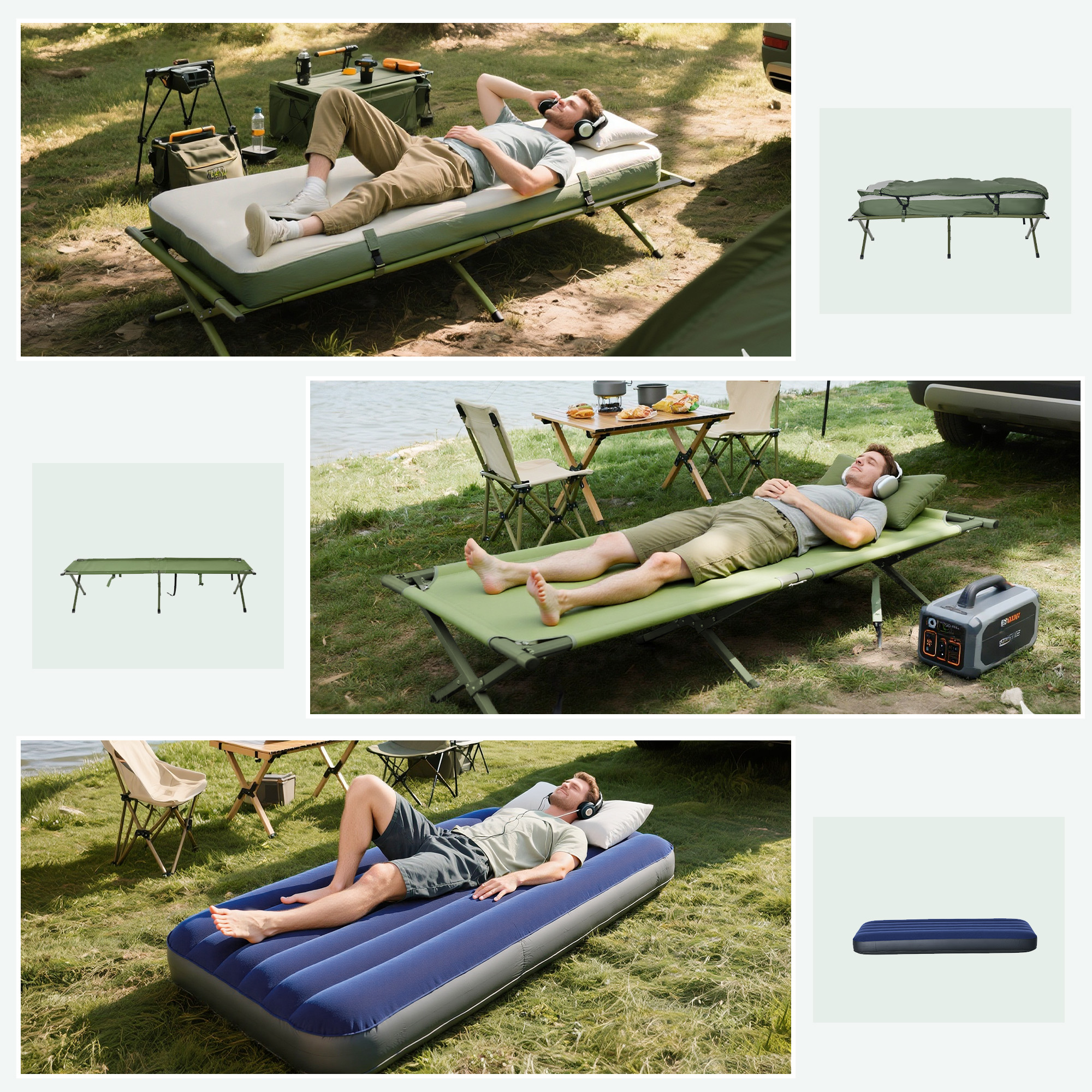 4-in-1 Camping Cot Tent, 1-Person Off-Ground Bed with Air Mattress, Sleeping Bag & Pillow, Elevated Camping Shelter for Adults - Image 3
