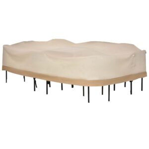 84B-059 129.9-Inch Oval Patio Table and Chair Set Cover, Beige/Coffee Sofa Set