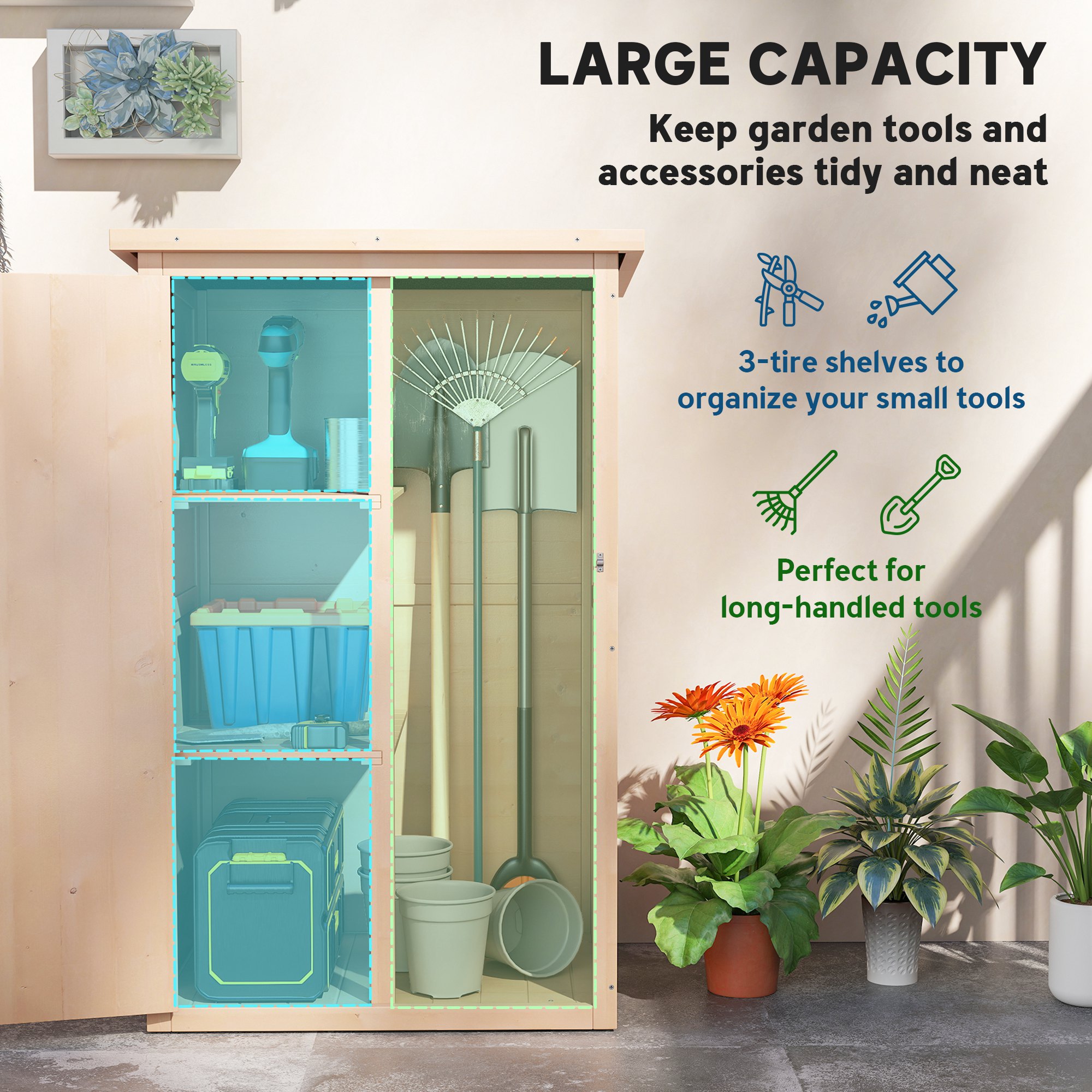 29.9"x21.7"x45.3"Garden Storage Shed with Asphalt Roof, Outdoor Storage Cabinet w/ Shelves, Natural - Image 2